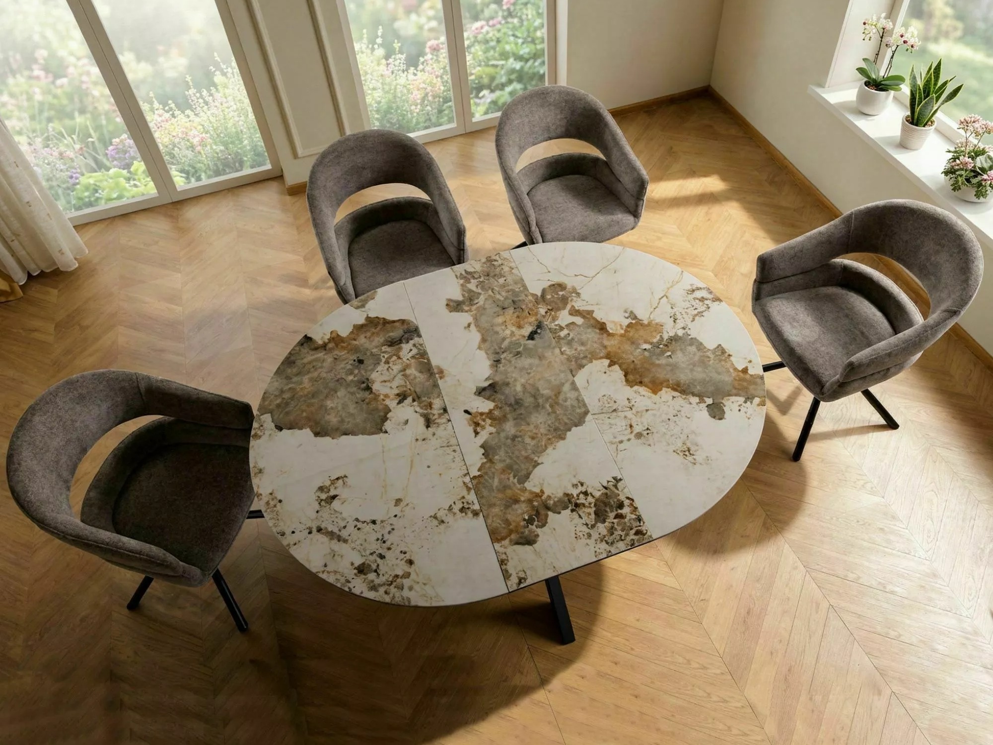 Table Detroit 998 (White marble + Black)
