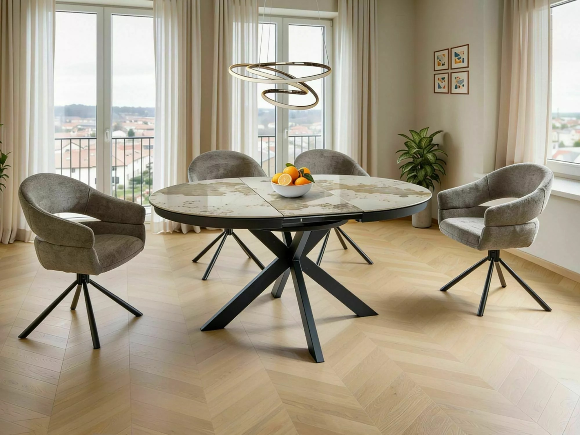 Table Detroit 998 (White marble + Black)