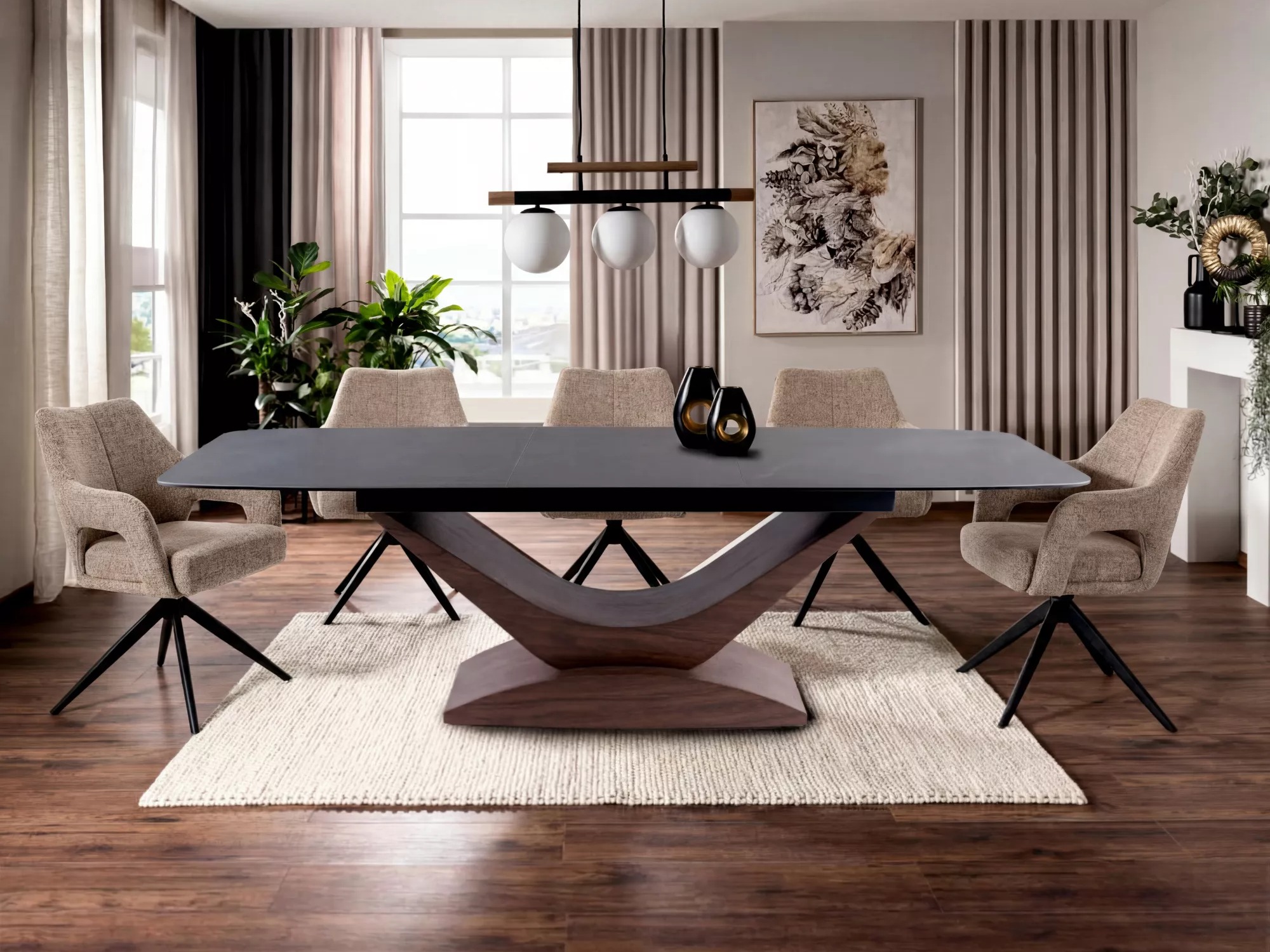 Table Detroit 1001 (Walnut + Grey marble)