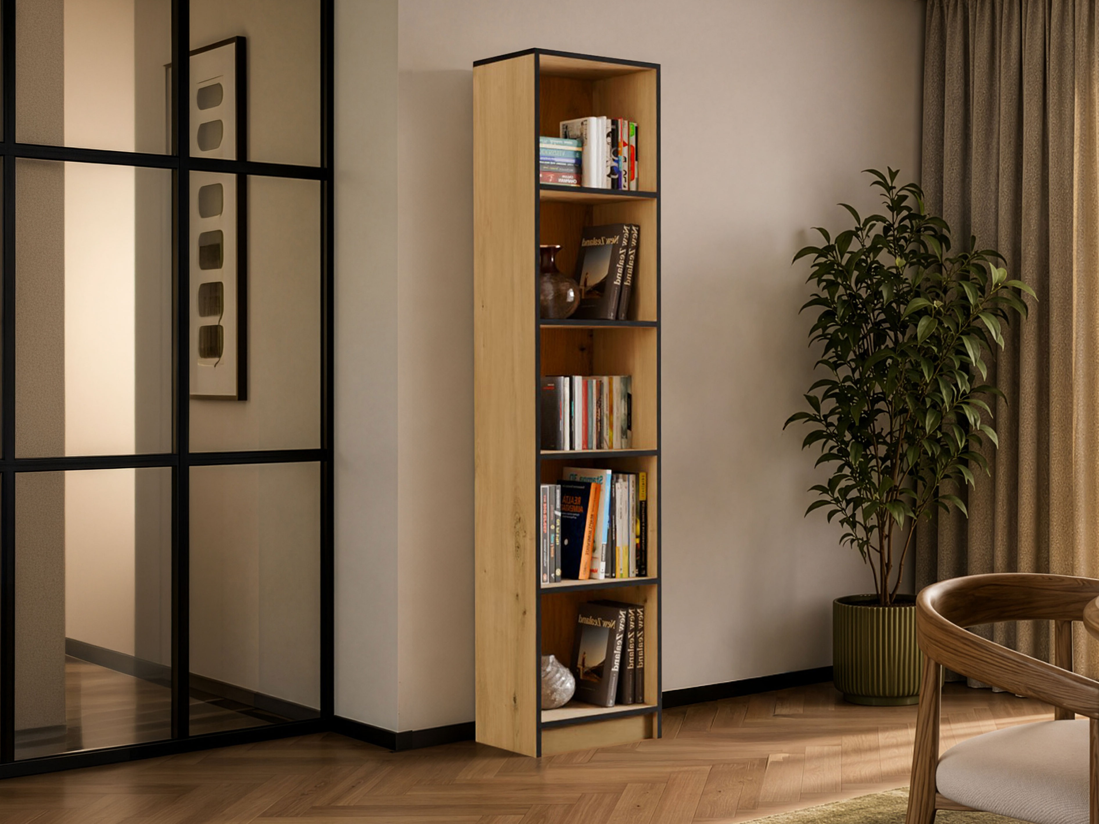Bookcase Mandeville 183 (Artisan oak + Black)