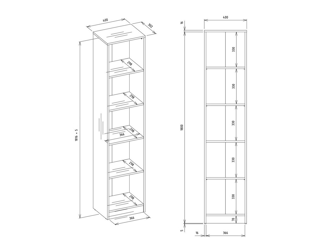 Bookcase Mandeville 183 (Artisan oak + Black)