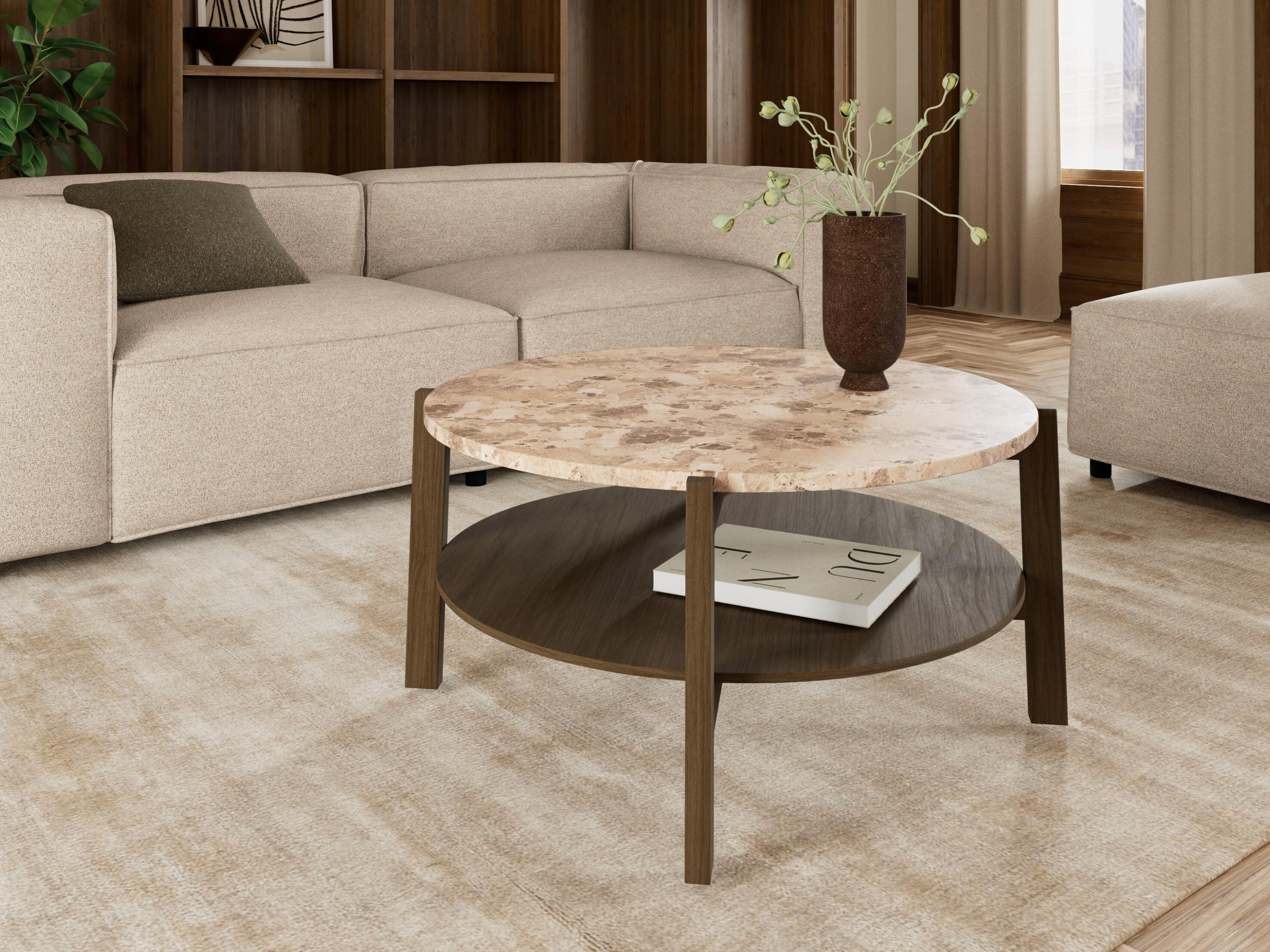 Coffee table Norsica 1099 (Dark oak + Brown marble)