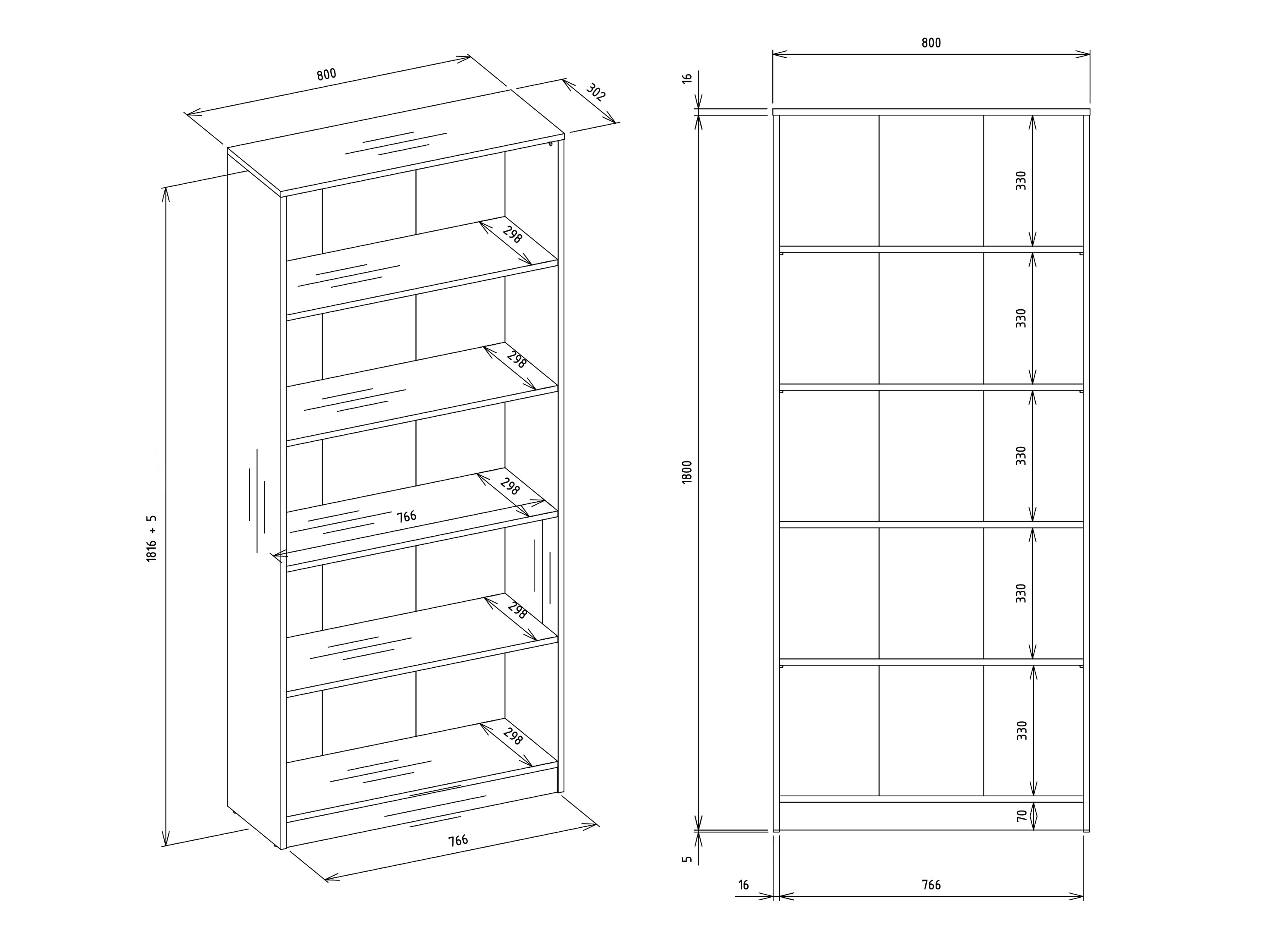 Bookcase Mandeville 253 (Artisan oak + Black)