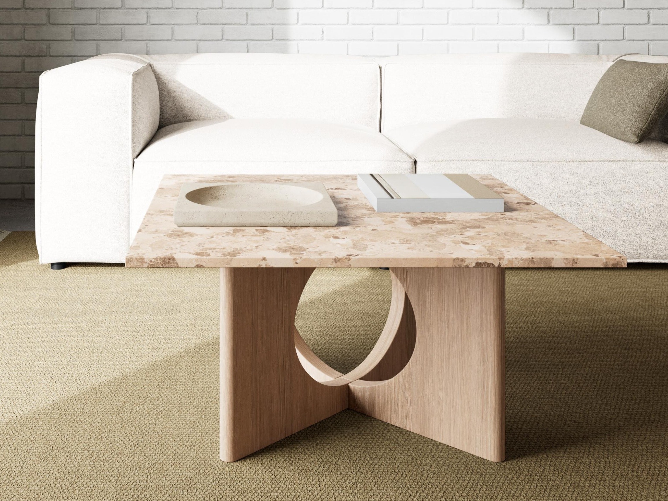 Coffee table Norsica 1098 (Light oak + Brown marble)