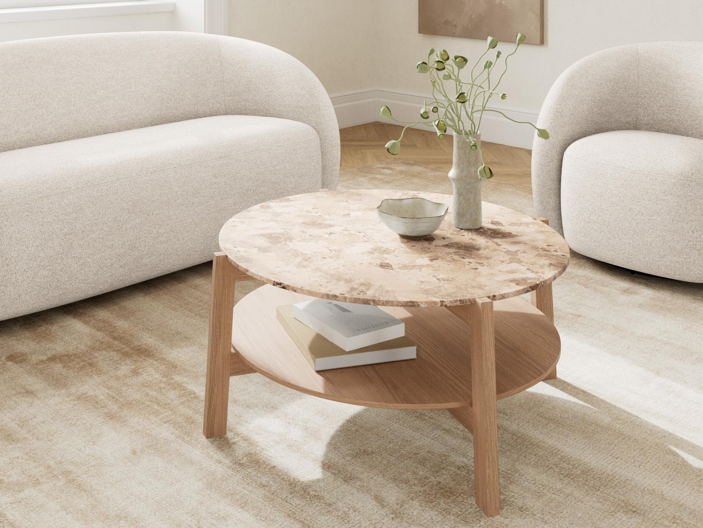 Coffee table Norsica 1099 (Oak + Brown marble)