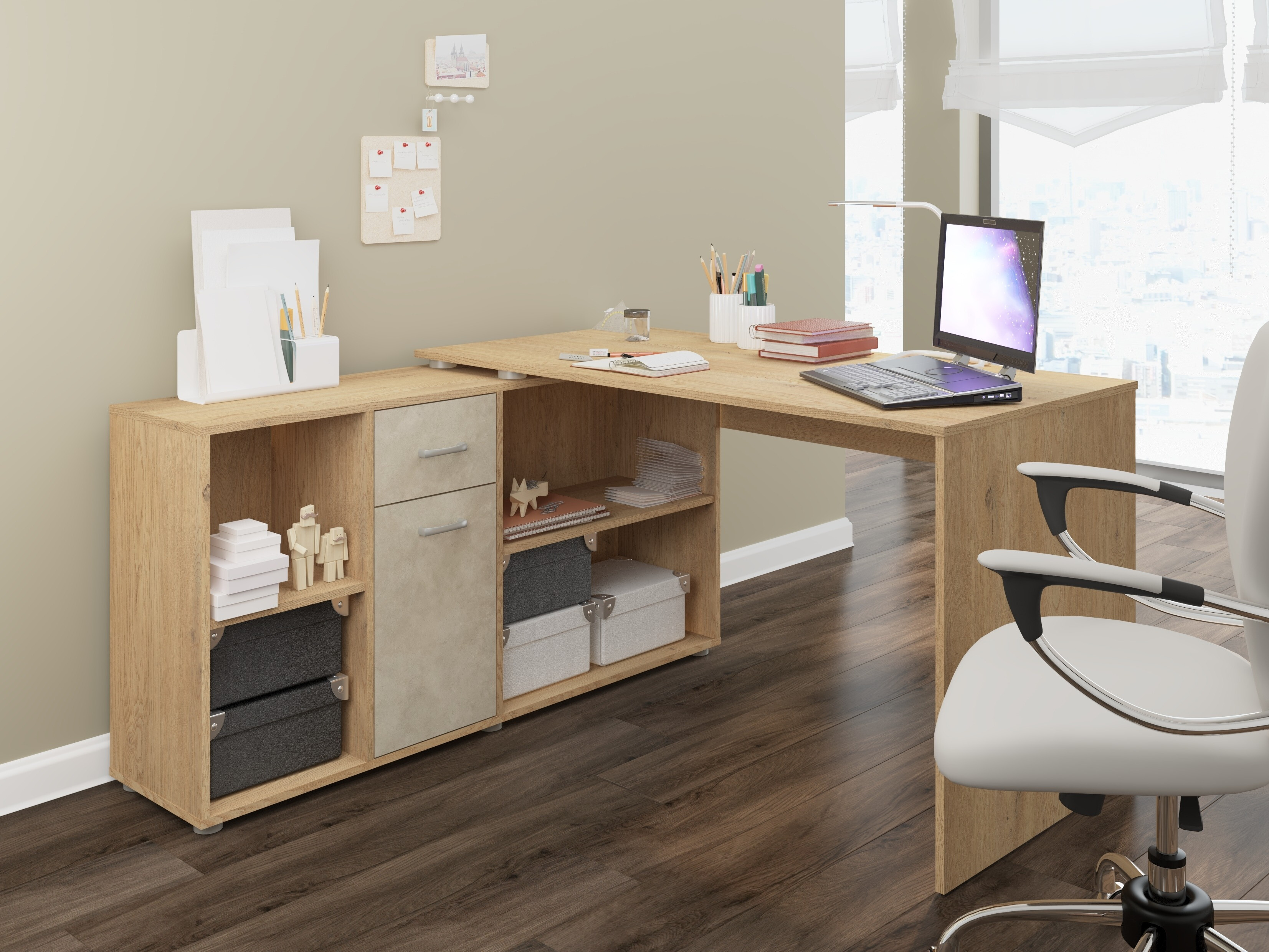 Corner desk Gilroy 113 (Cremona oak + Beige)