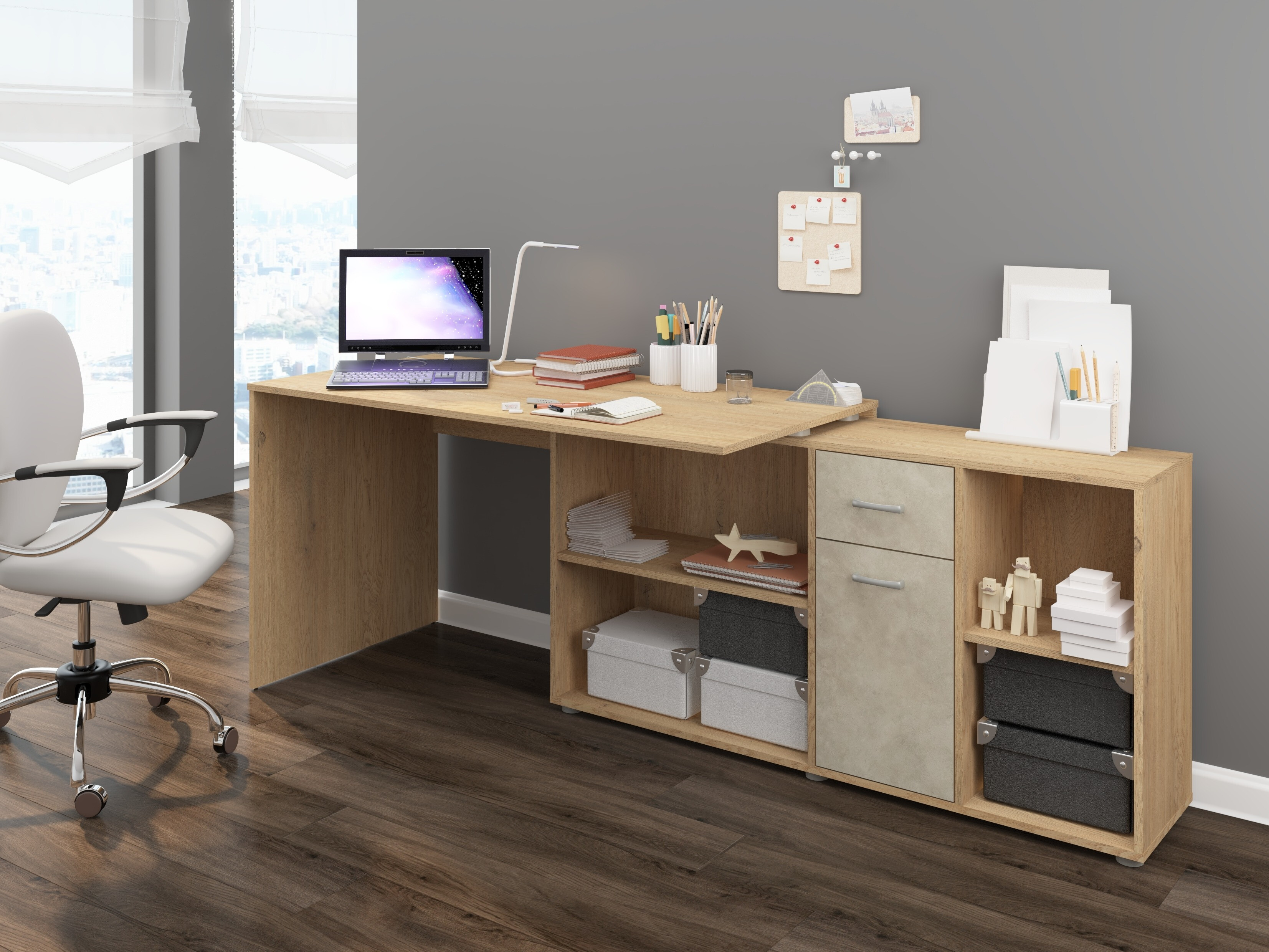Corner desk Gilroy 113 (Cremona oak + Beige)