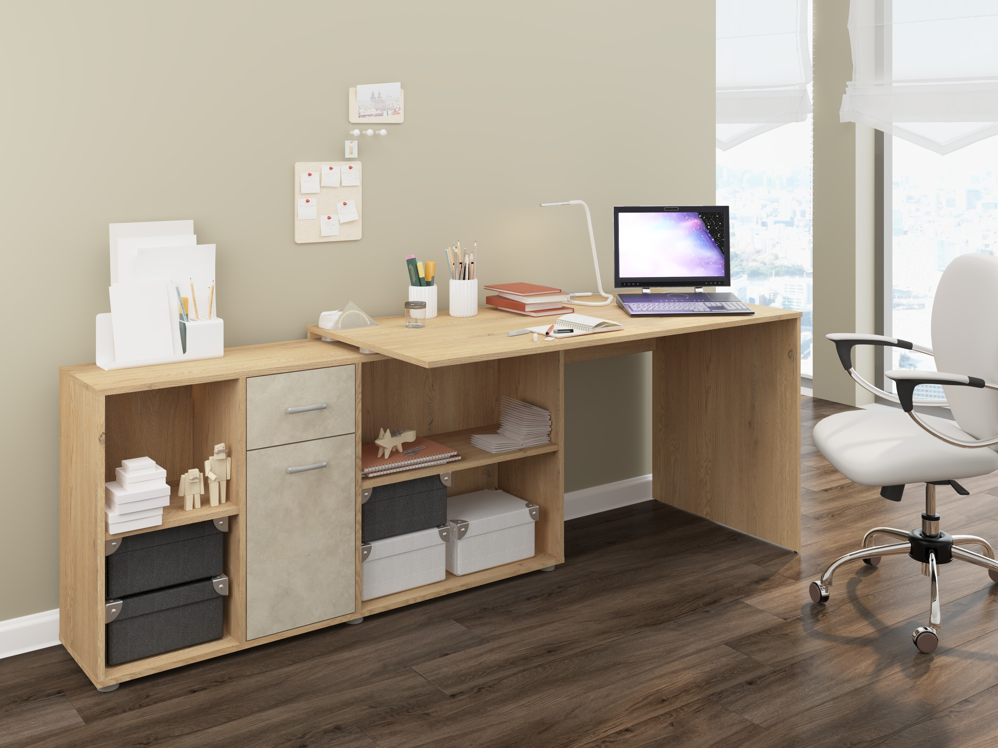 Corner desk Gilroy 113 (Cremona oak + Beige)