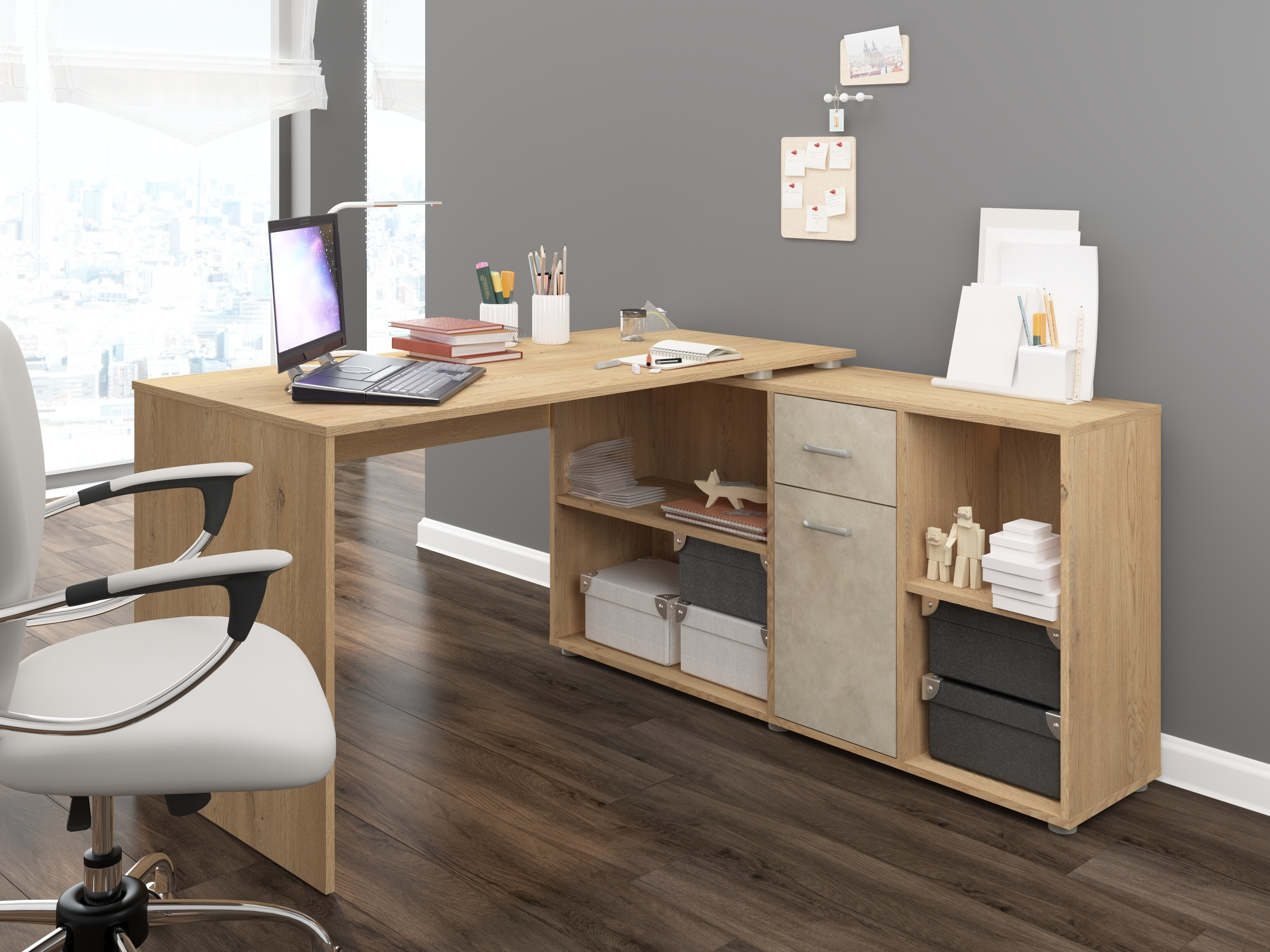 Corner desk Gilroy 113 (Cremona oak + Beige)