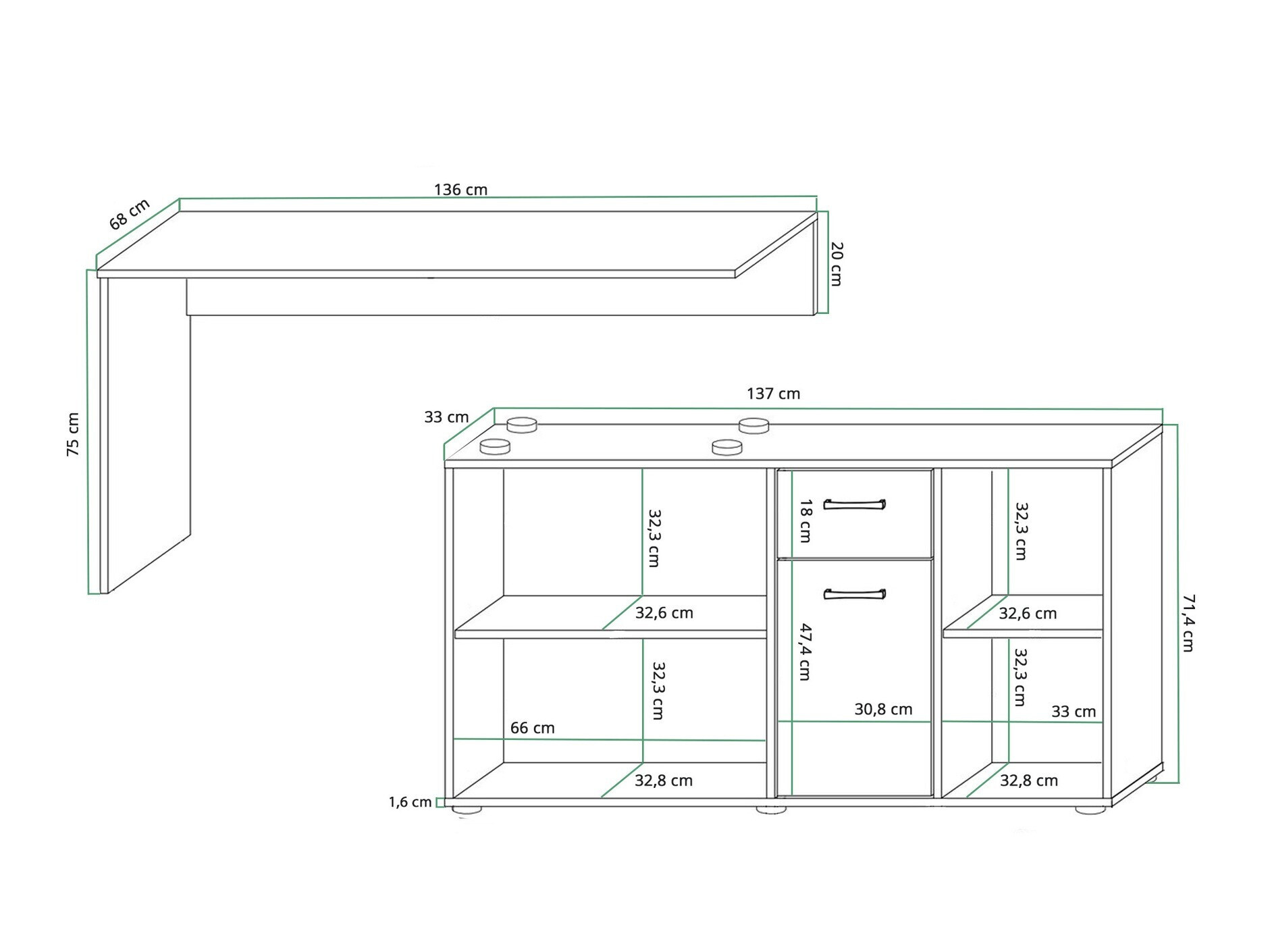 Corner desk Gilroy 113 (Cremona oak + Beige)