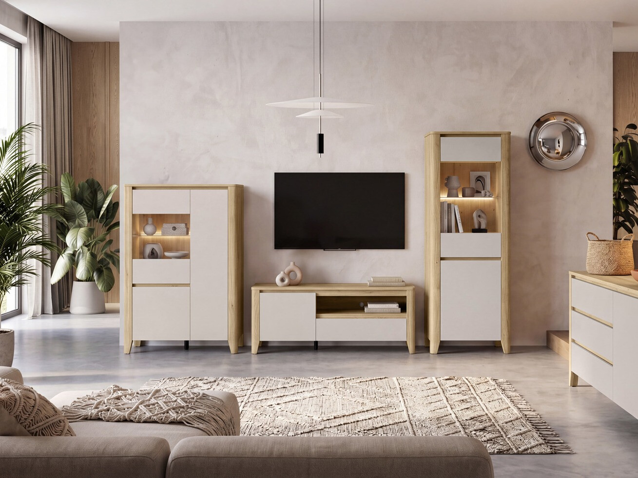 TV stand Talduno 100 (Light oak + Cashmere)