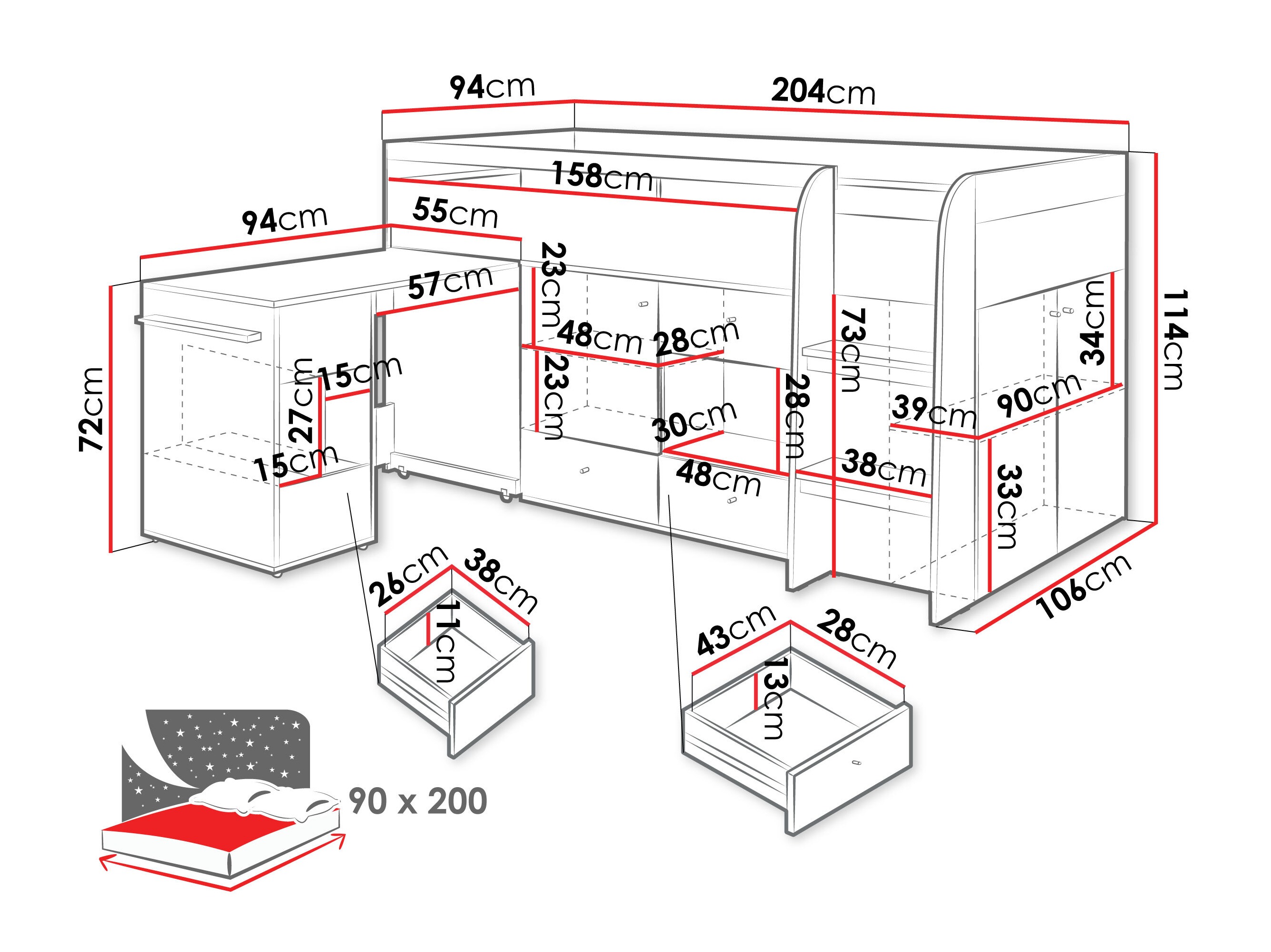 Loft bed Ciravie 107