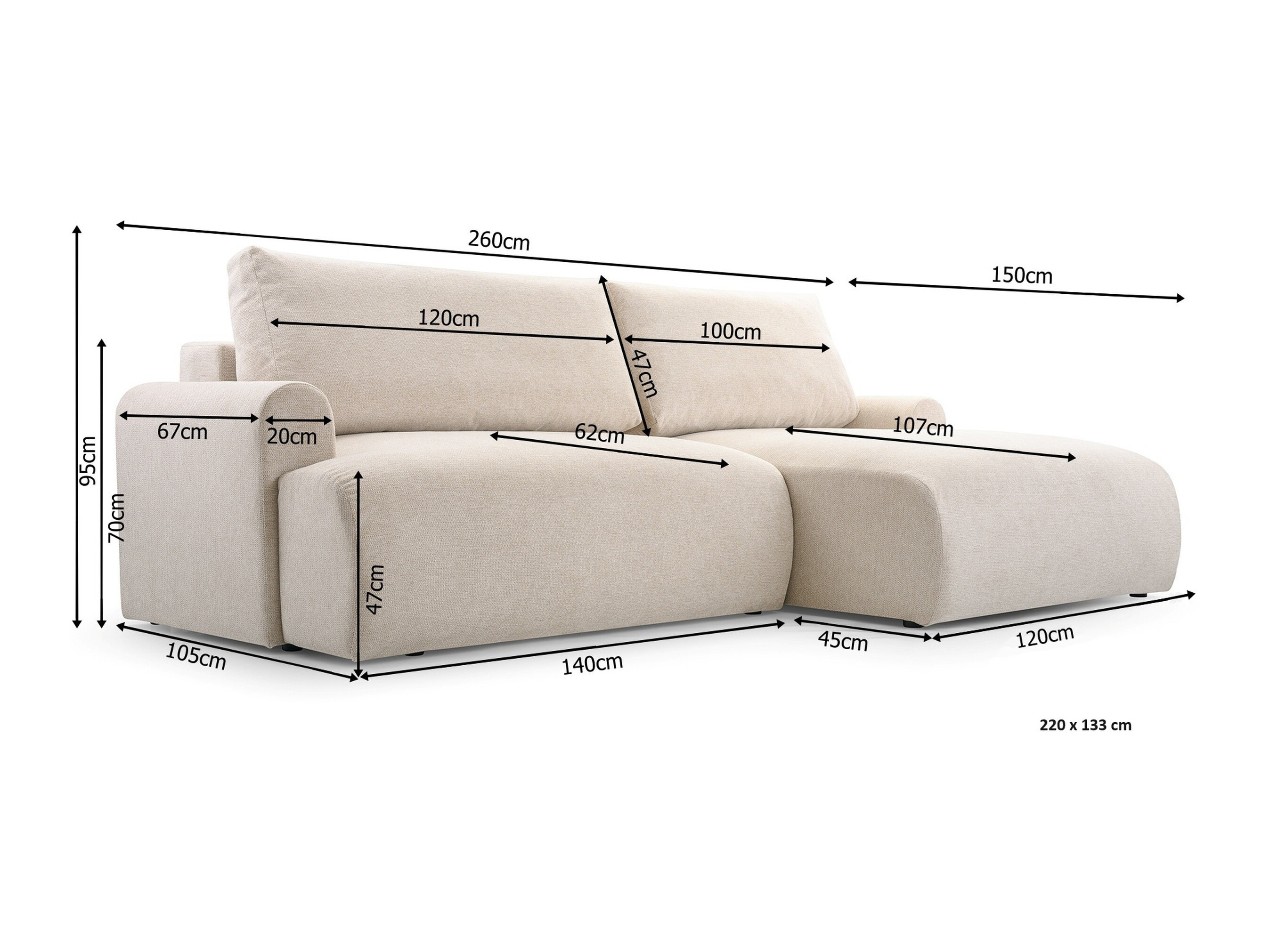 Corner sofa Lufkin 152 (Aragon 93)