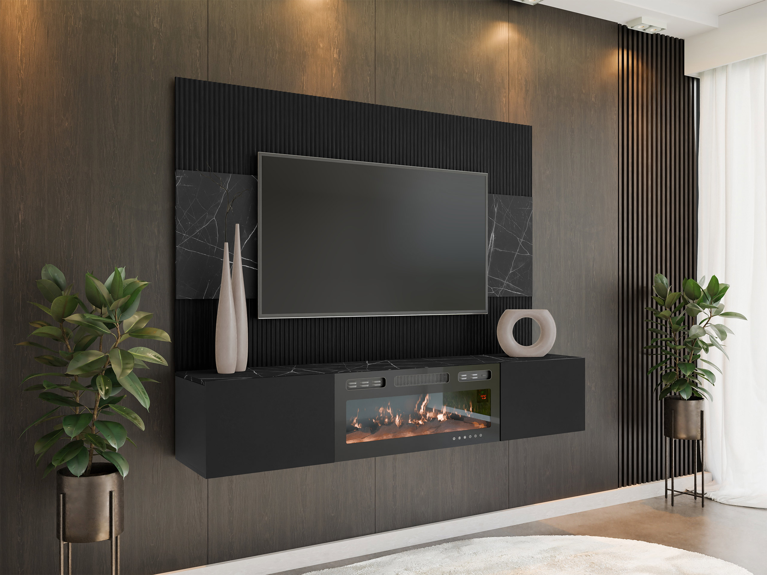 Living room set Comfivo Salix VII (Black + Black marble)