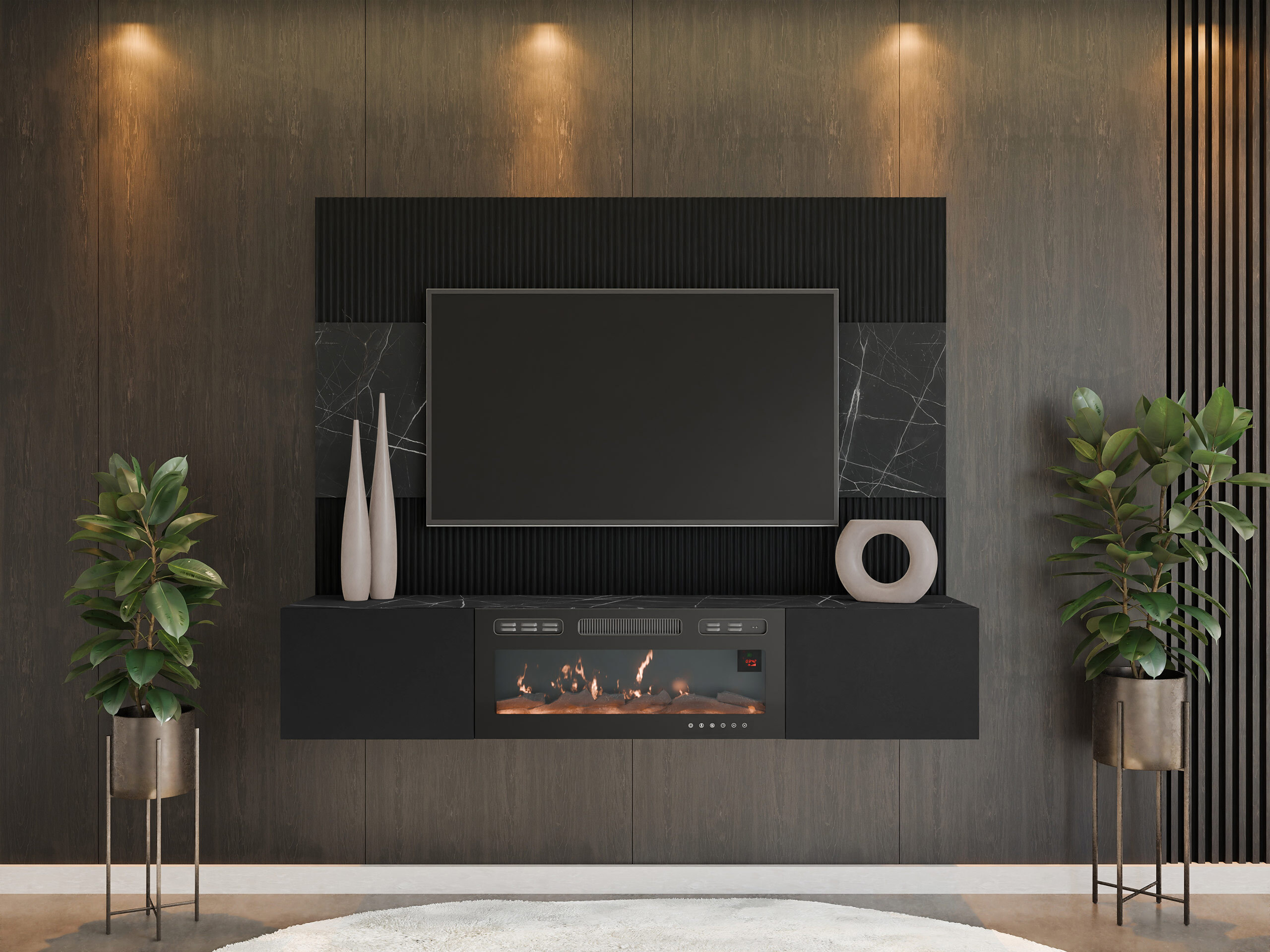 Living room set Comfivo Salix VII (Black + Black marble)