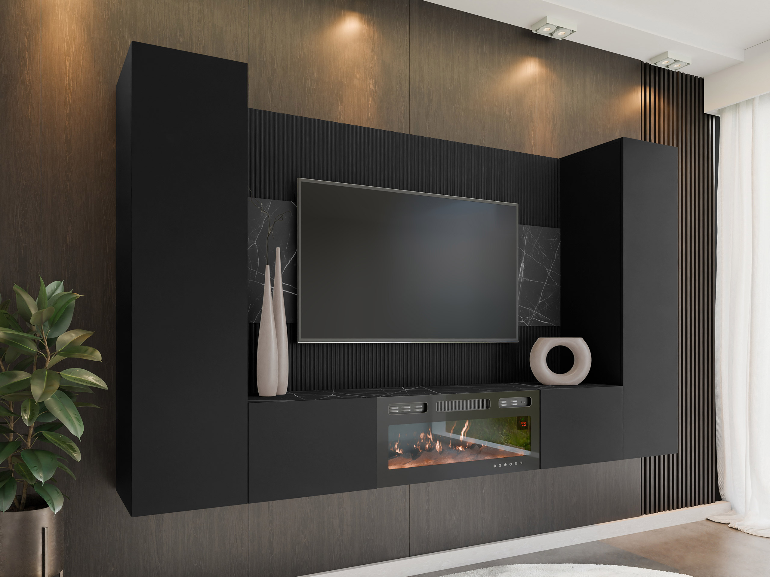 Living room set Comfivo Salix VIII (Black + Black marble)