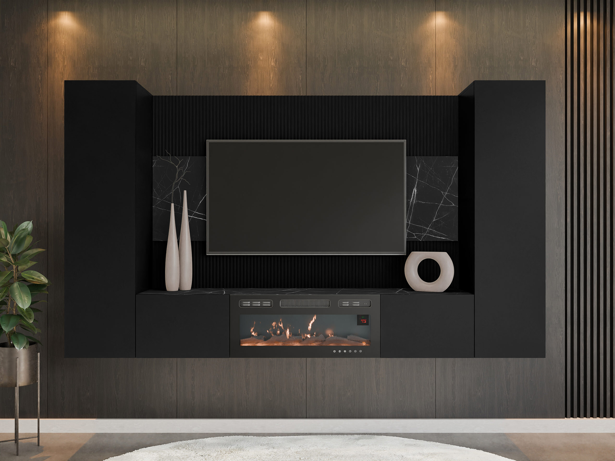 Living room set Comfivo Salix VIII (Black + Black marble)