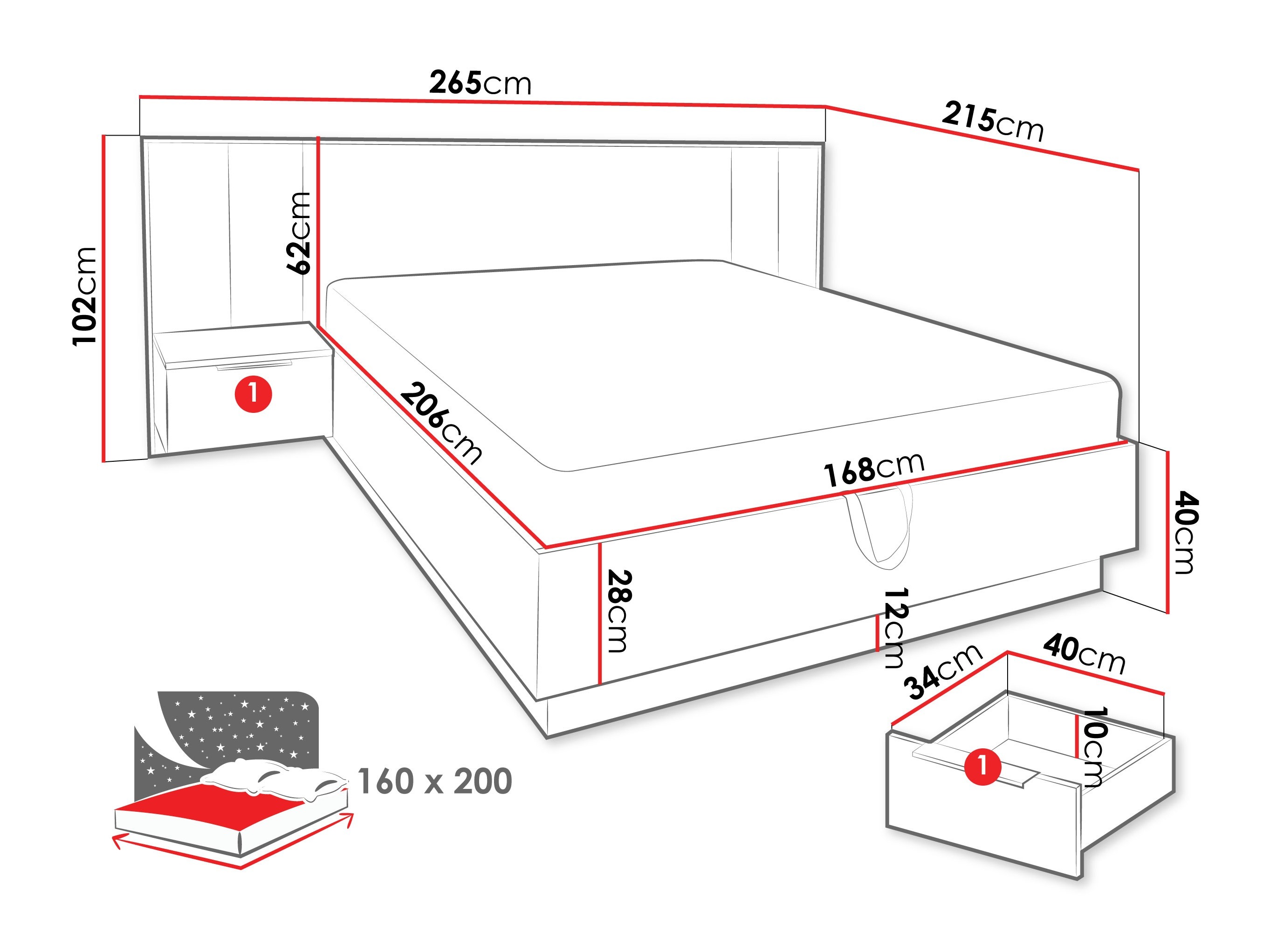 Bed Collis (Wotan Oak + Black)