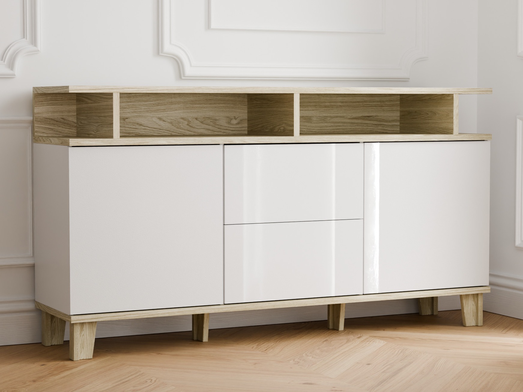 Chest of drawers Evarveru 105 (Glossy white)