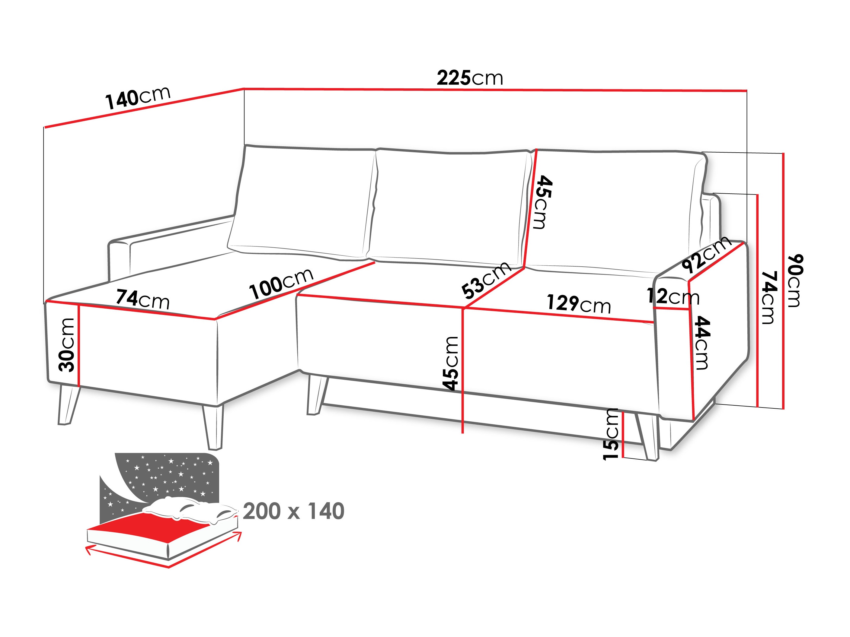 Corner sofa Delbene 130 (Verita 03 + Dark San Remo oak)