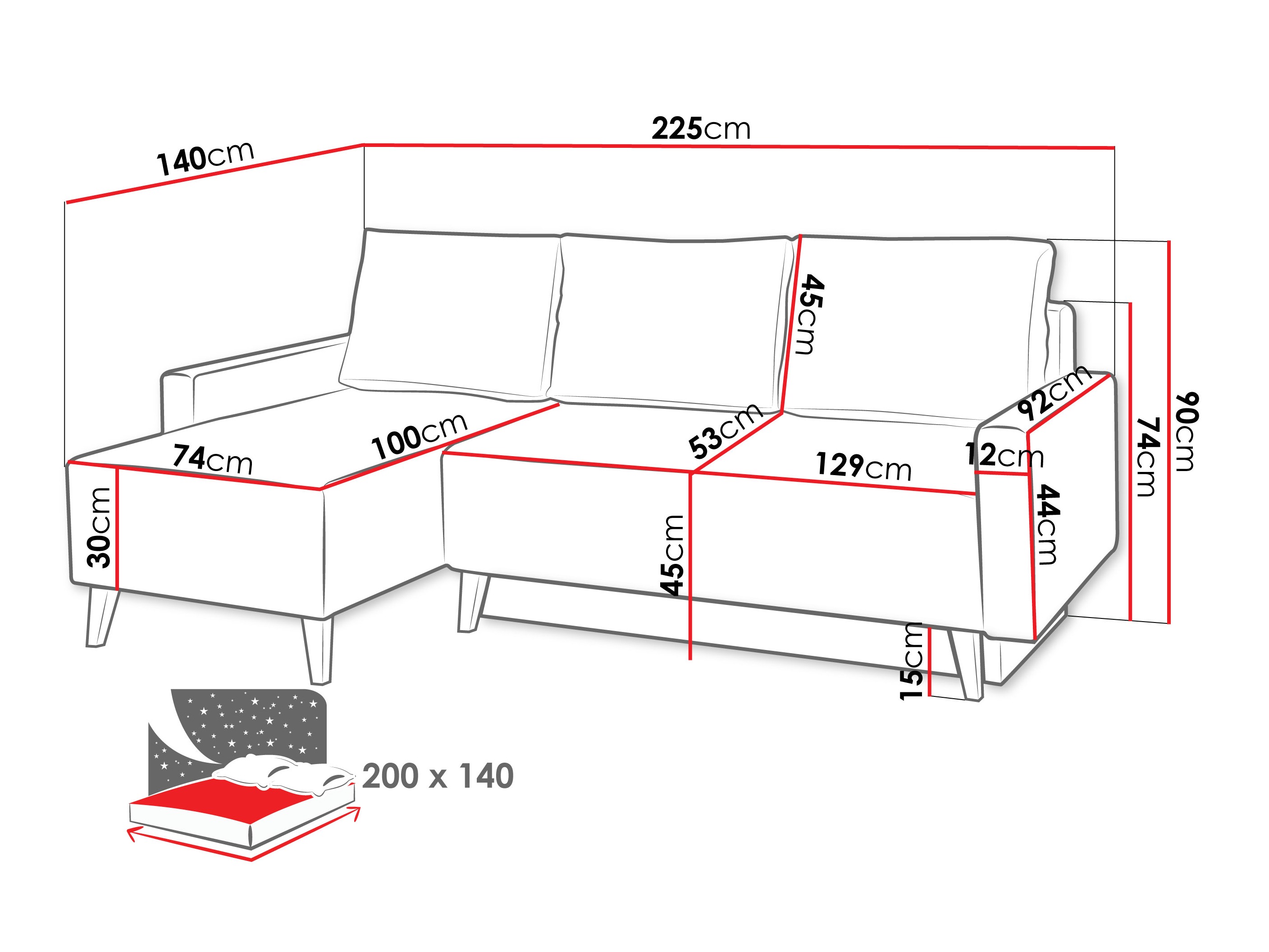 Corner sofa Delbene 130 (Verita 75 + Dark San Remo oak)