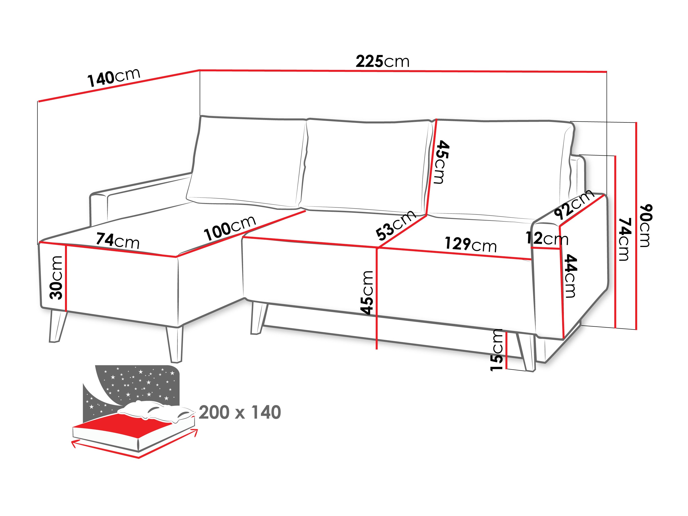 Corner sofa Delbene 130 (Verita 76 + Dark San Remo oak)
