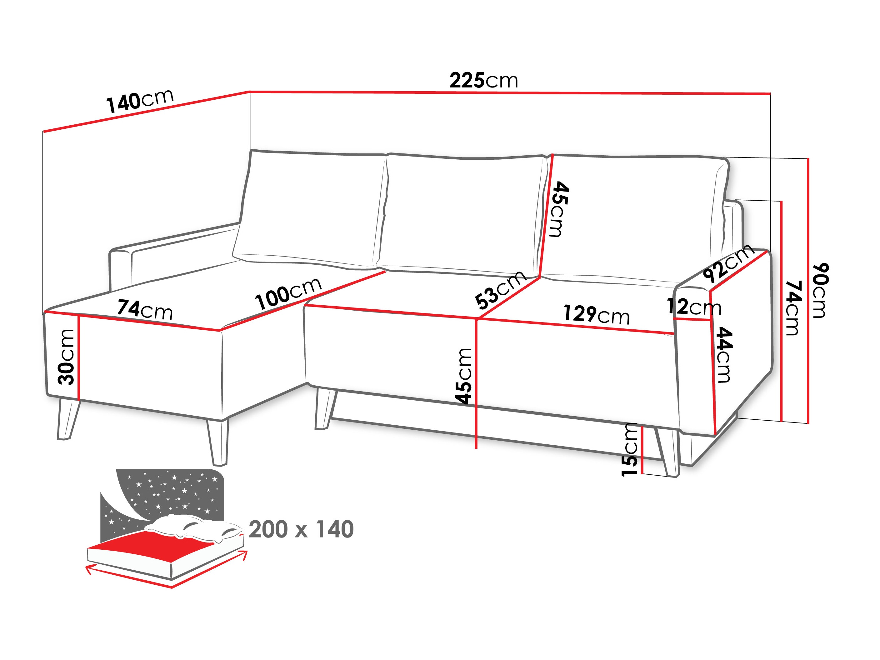 Corner sofa Delbene 130 (Verita 88 + Dark San Remo oak)