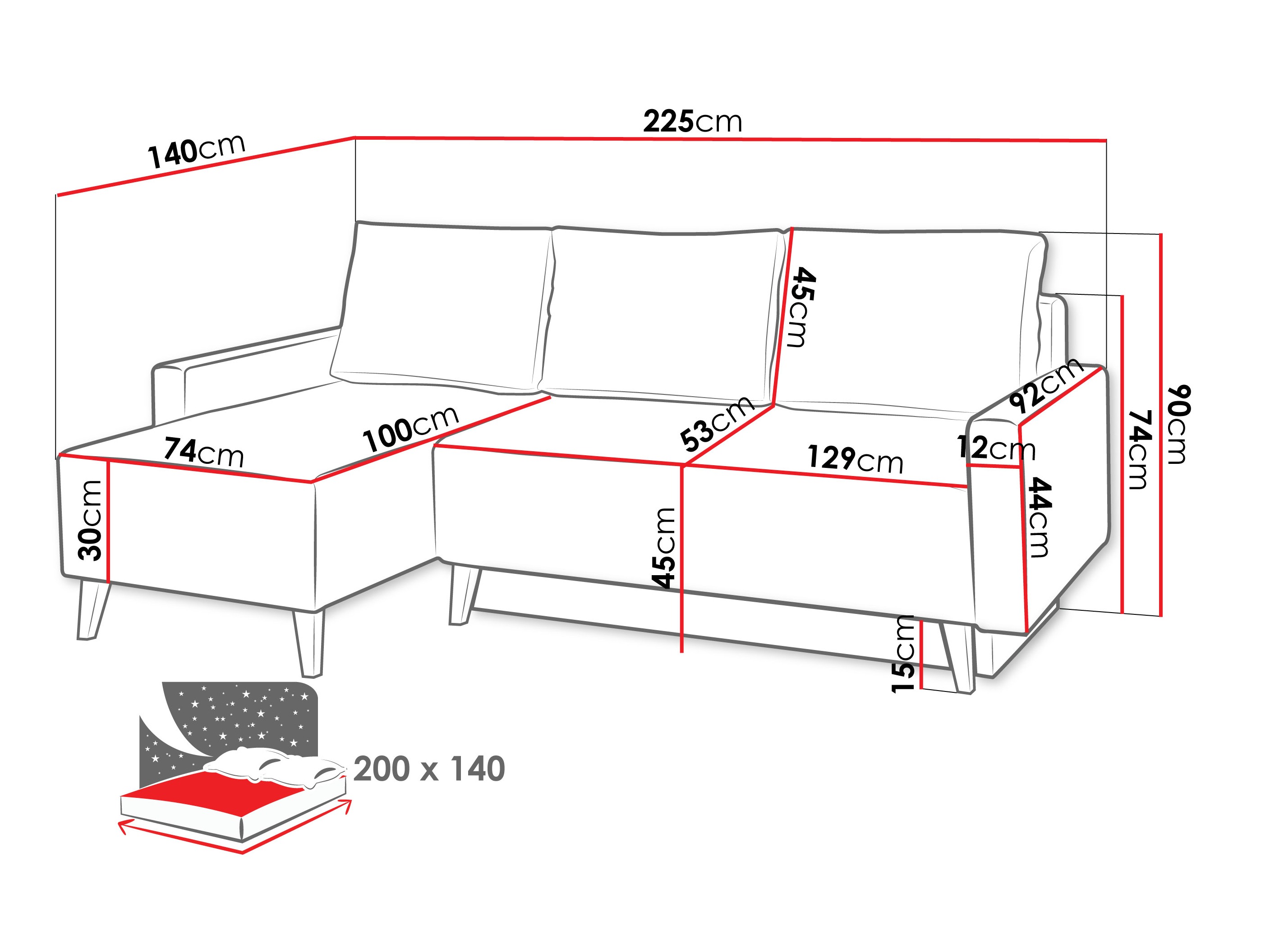 Corner sofa Delbene 130 (Verita 98 + Dark San Remo oak)
