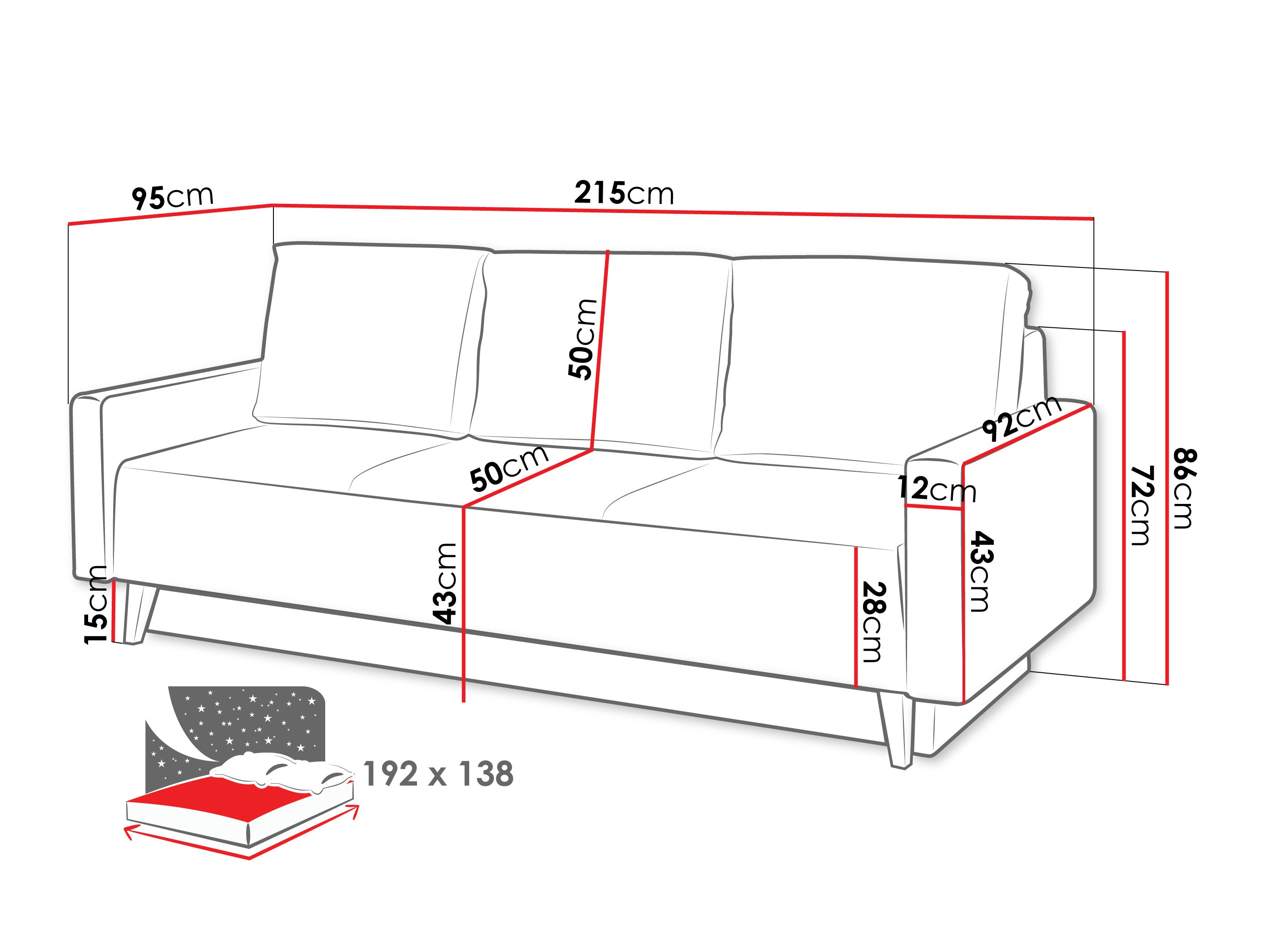 Sofa bed Delbene 129 (Verita 03 + Dark San Remo oak)