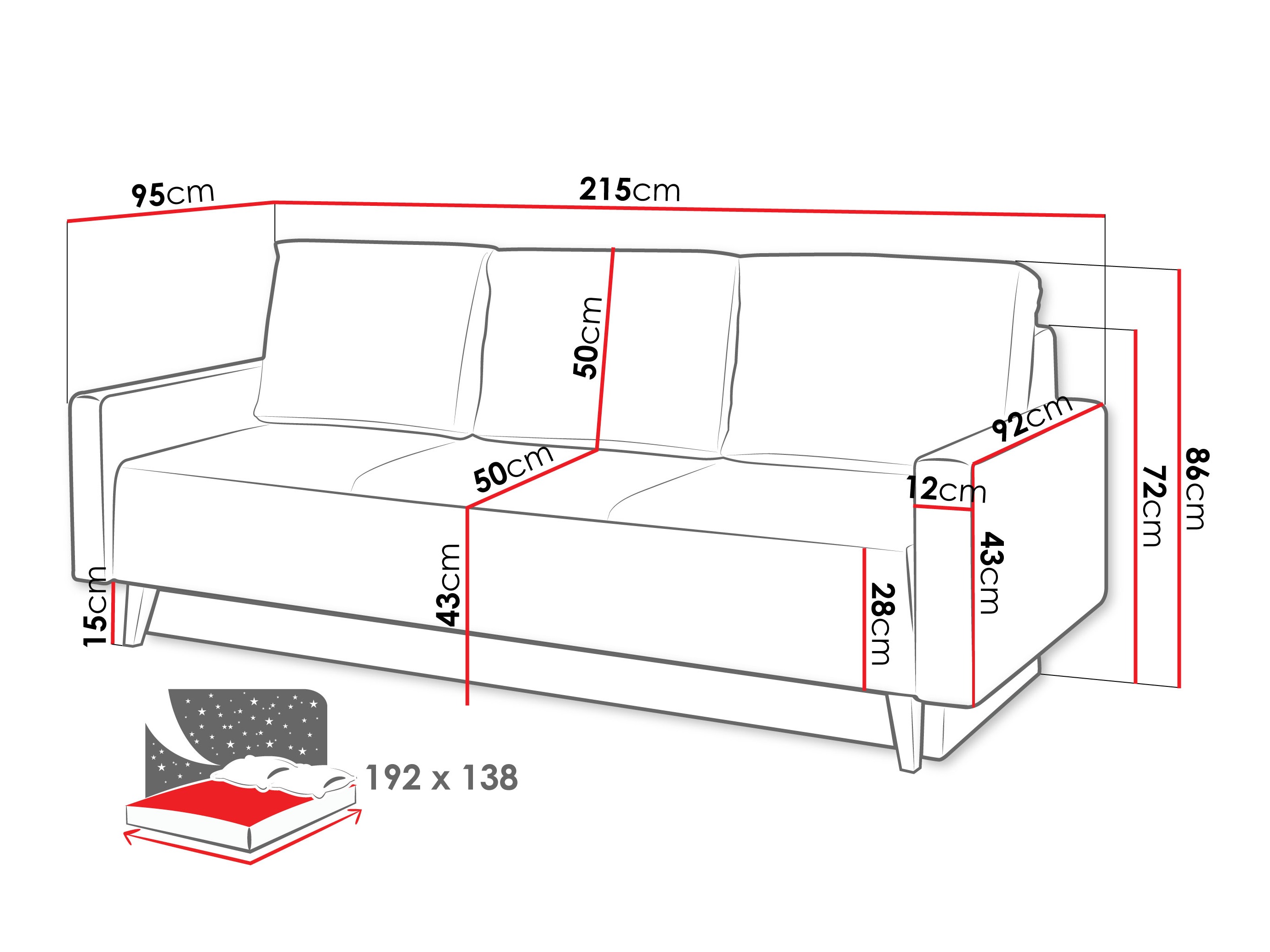 Sofa bed Delbene 129 (Verita 53 + Dark San Remo oak)