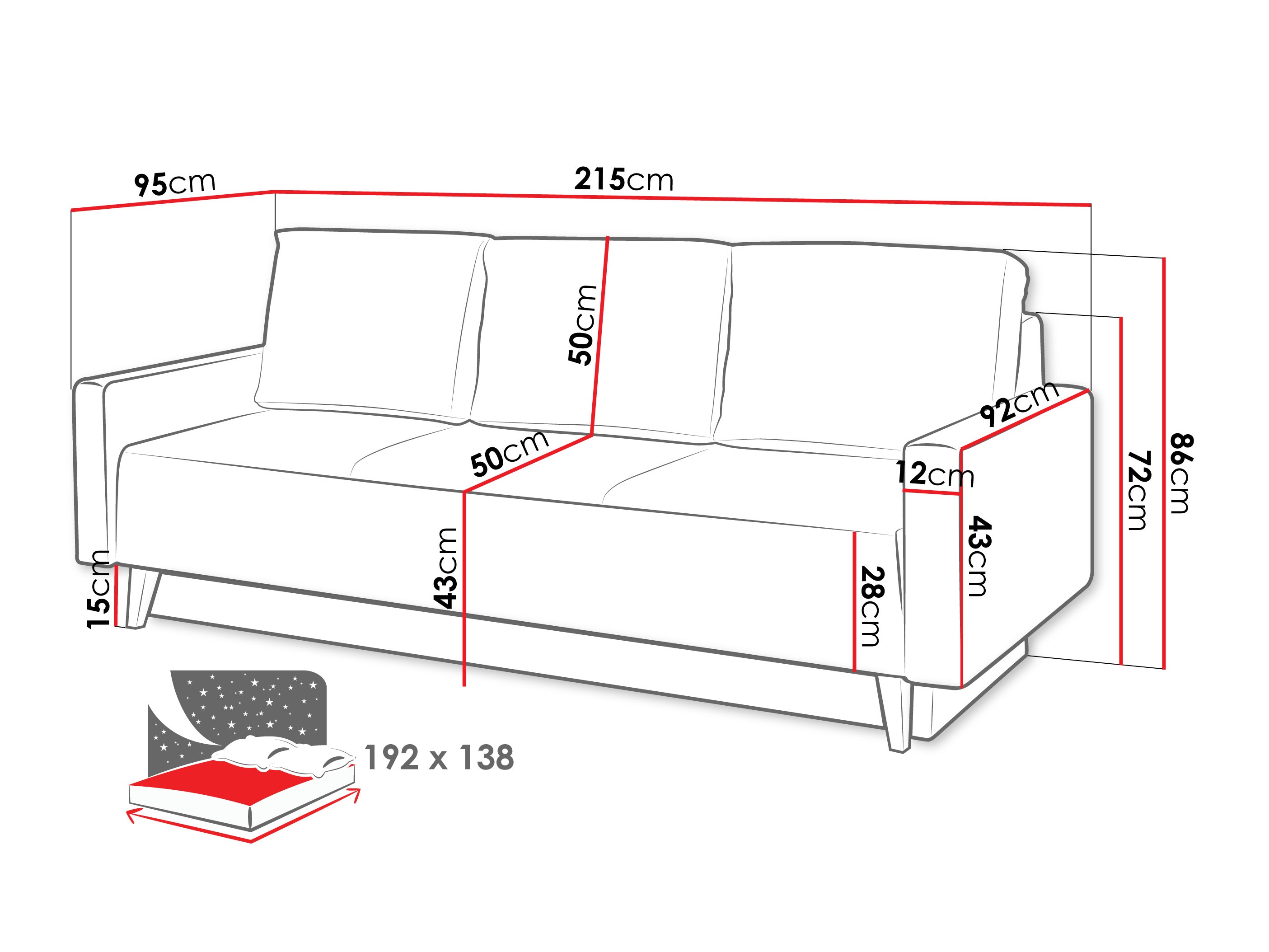 Sofa bed Delbene 129 (Verita 75 + Dark San Remo oak)
