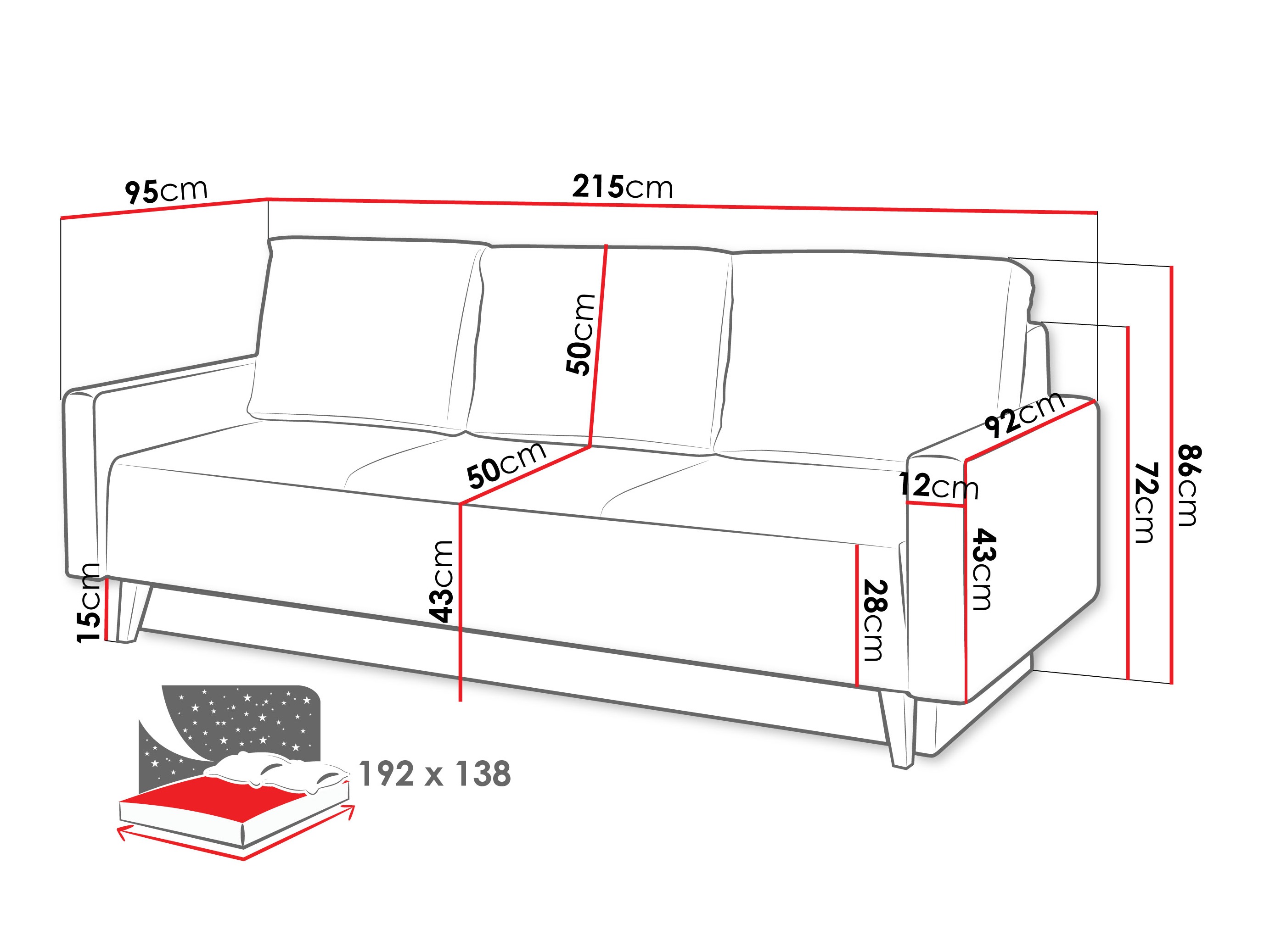 Sofa bed Delbene 129 (Verita 76 + Dark San Remo oak)