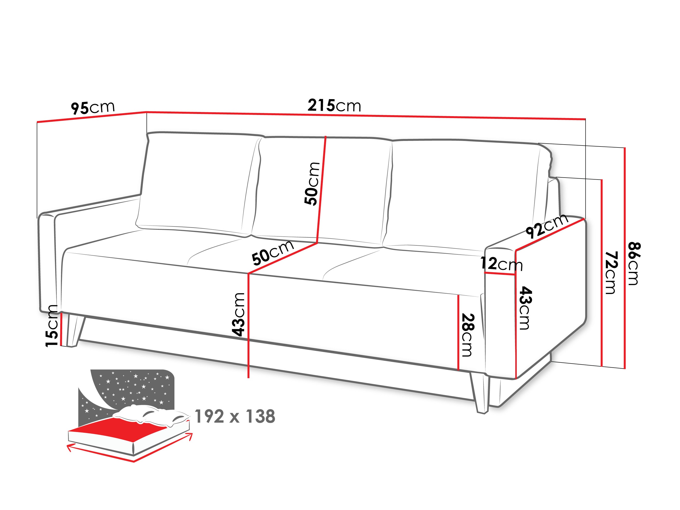 Sofa bed Delbene 129 (Verita 88 + Dark San Remo oak)