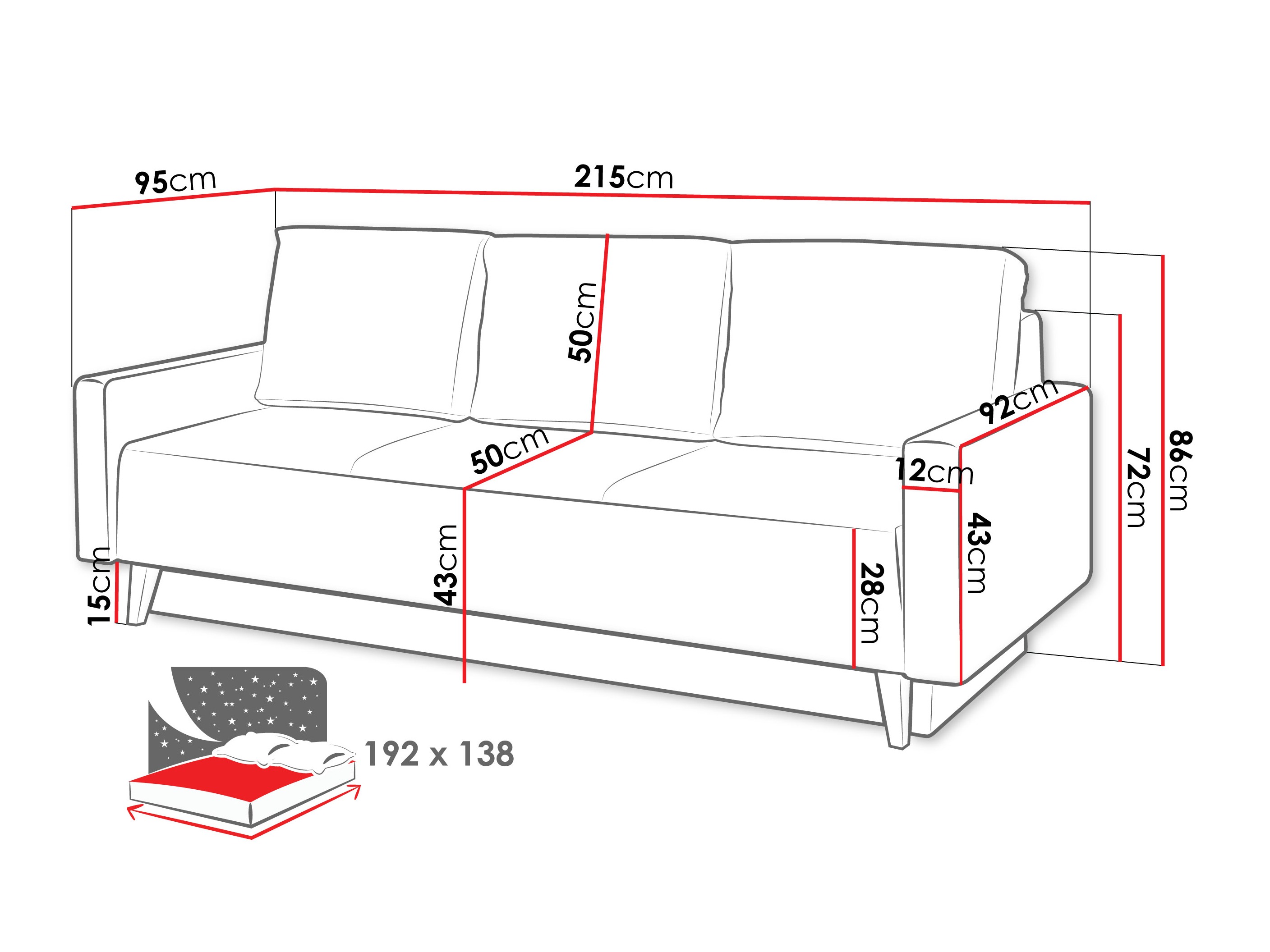 Sofa bed Delbene 129 (Verita 98 + Dark San Remo oak)