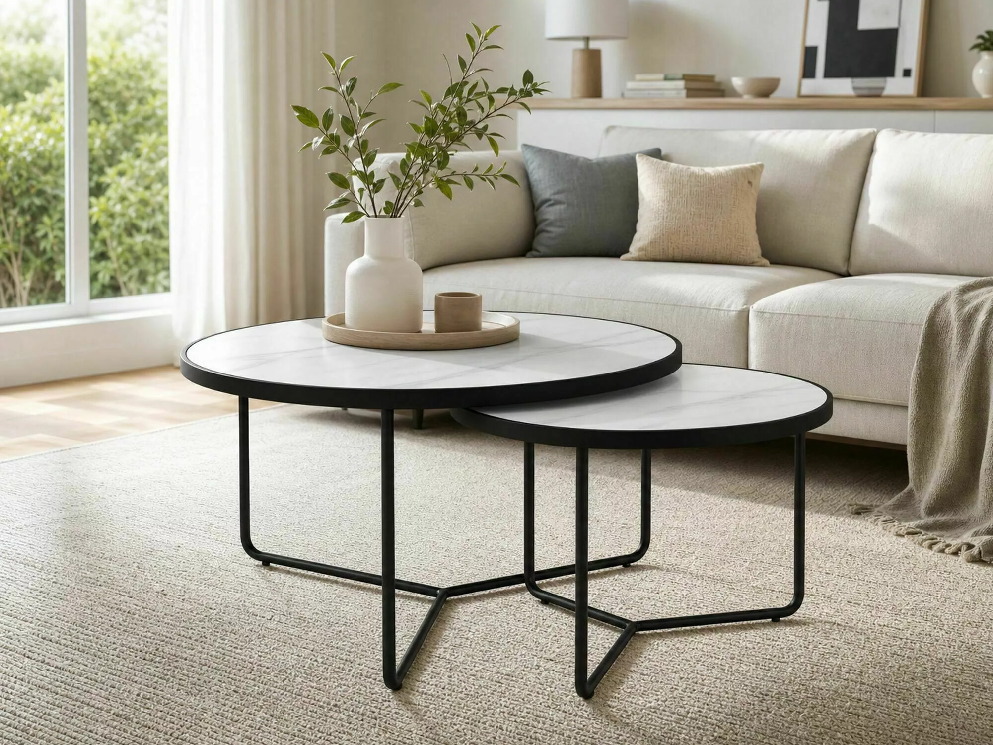 Nest of coffee tables Detroit 252 (White marble + Black)