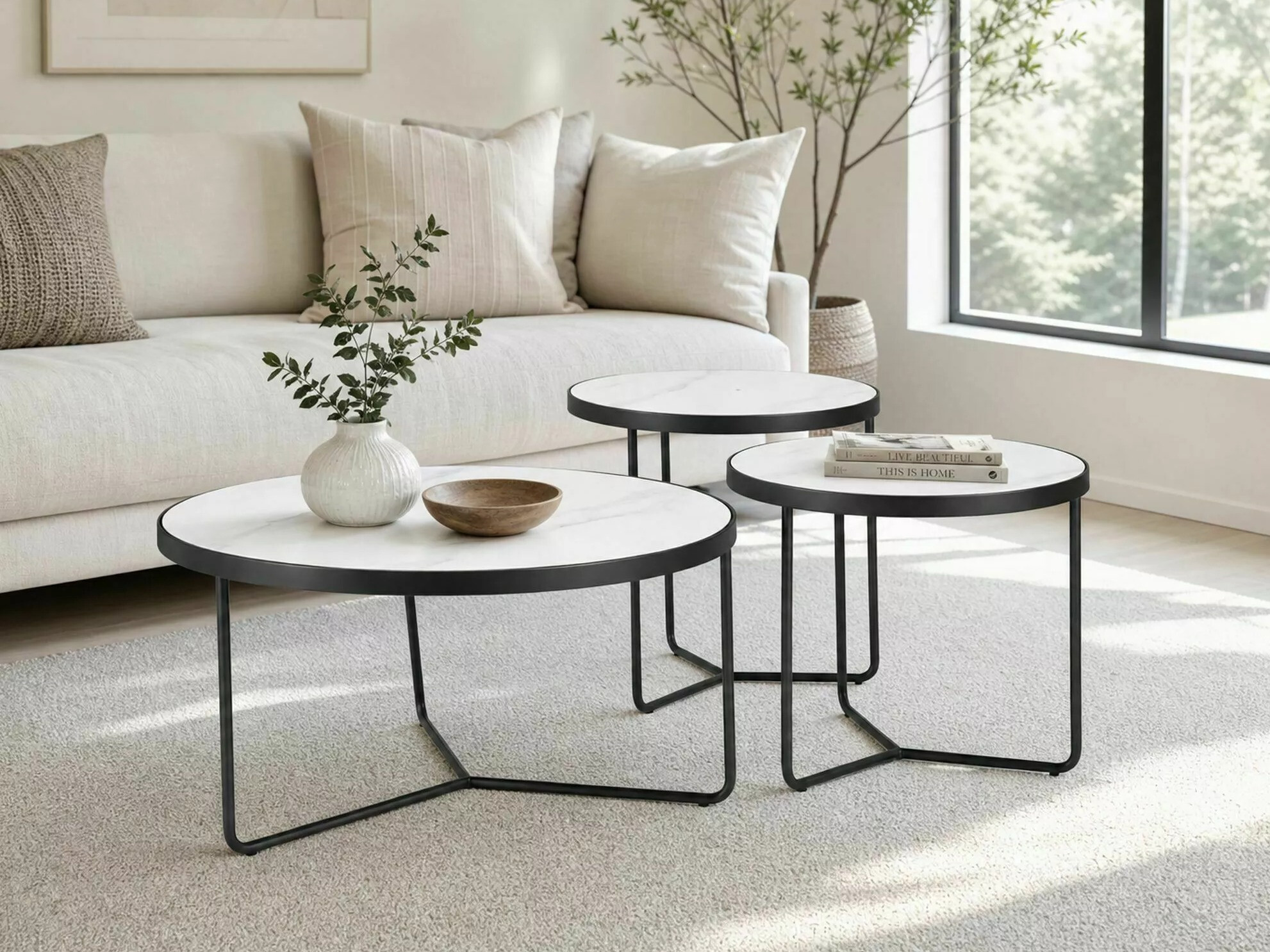 Nest of coffee tables Detroit 570 (White marble + Black)