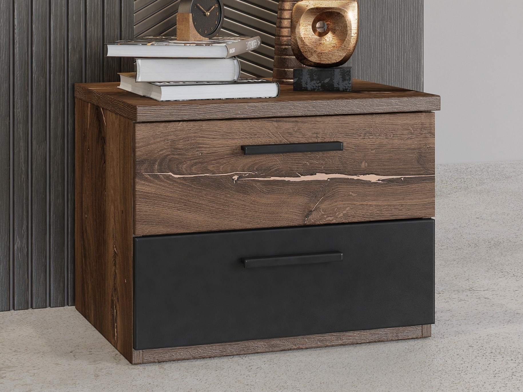 Bedside table Felelie 101 (Tamus Flagstaf oak + Copper)