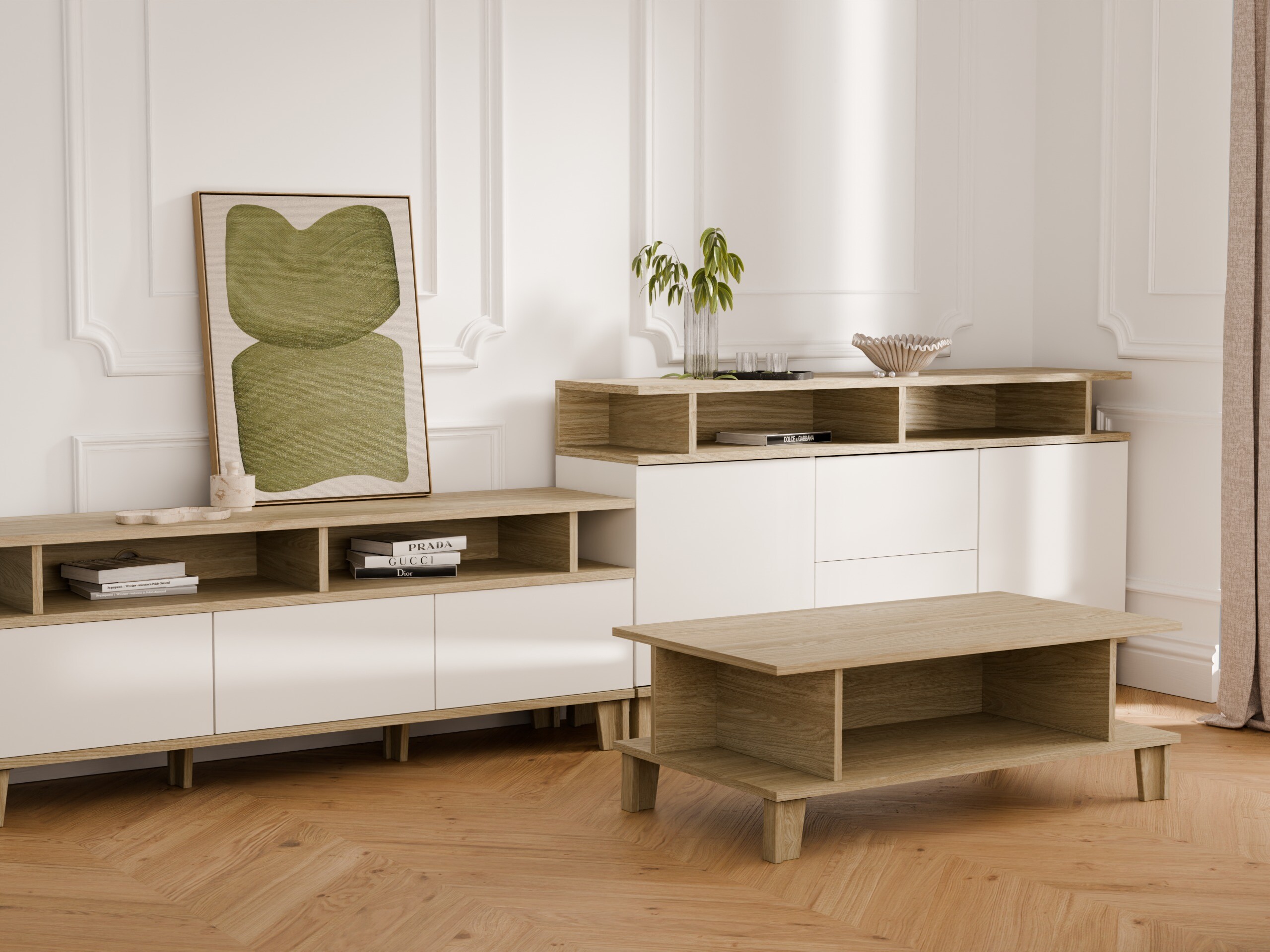 Chest of drawers Evarveru 105 (Glossy white)
