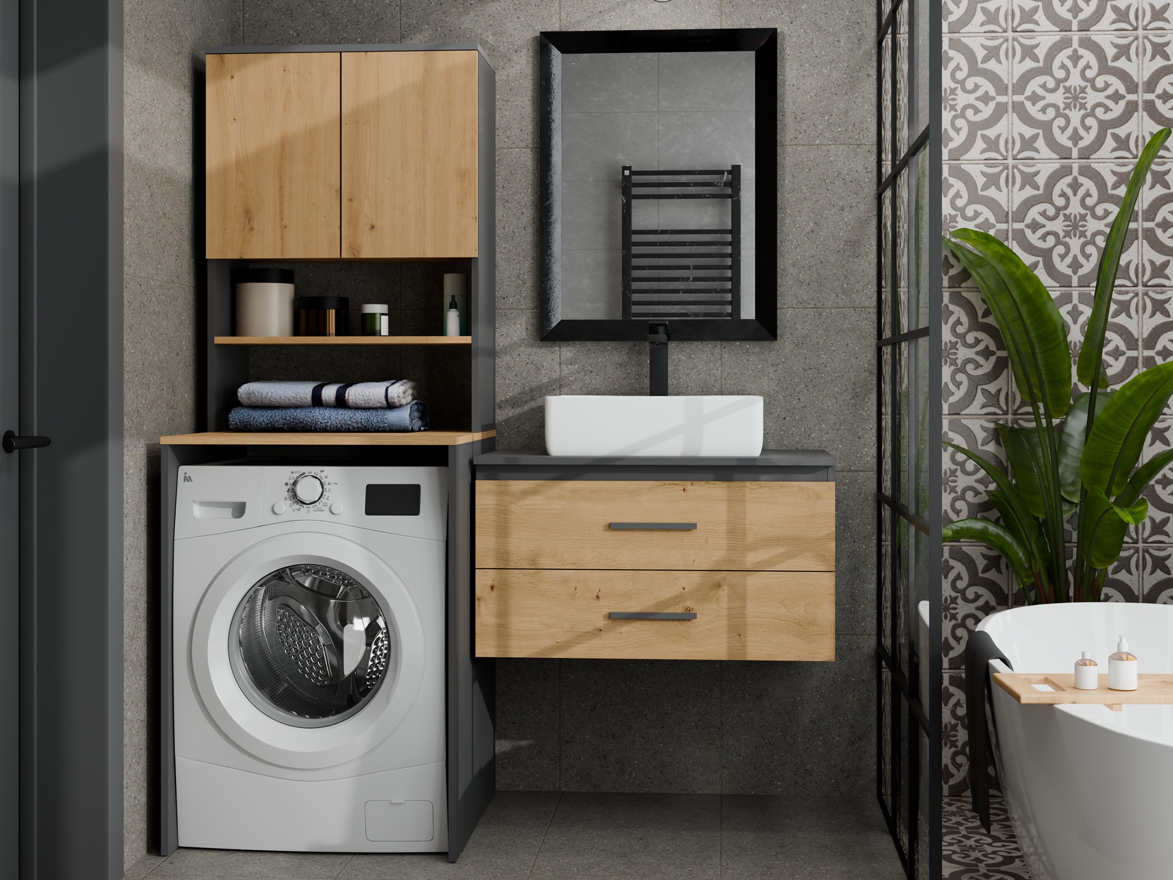 Bathroom shelf Balelbo 112 (Anthracite + Artisan oak)