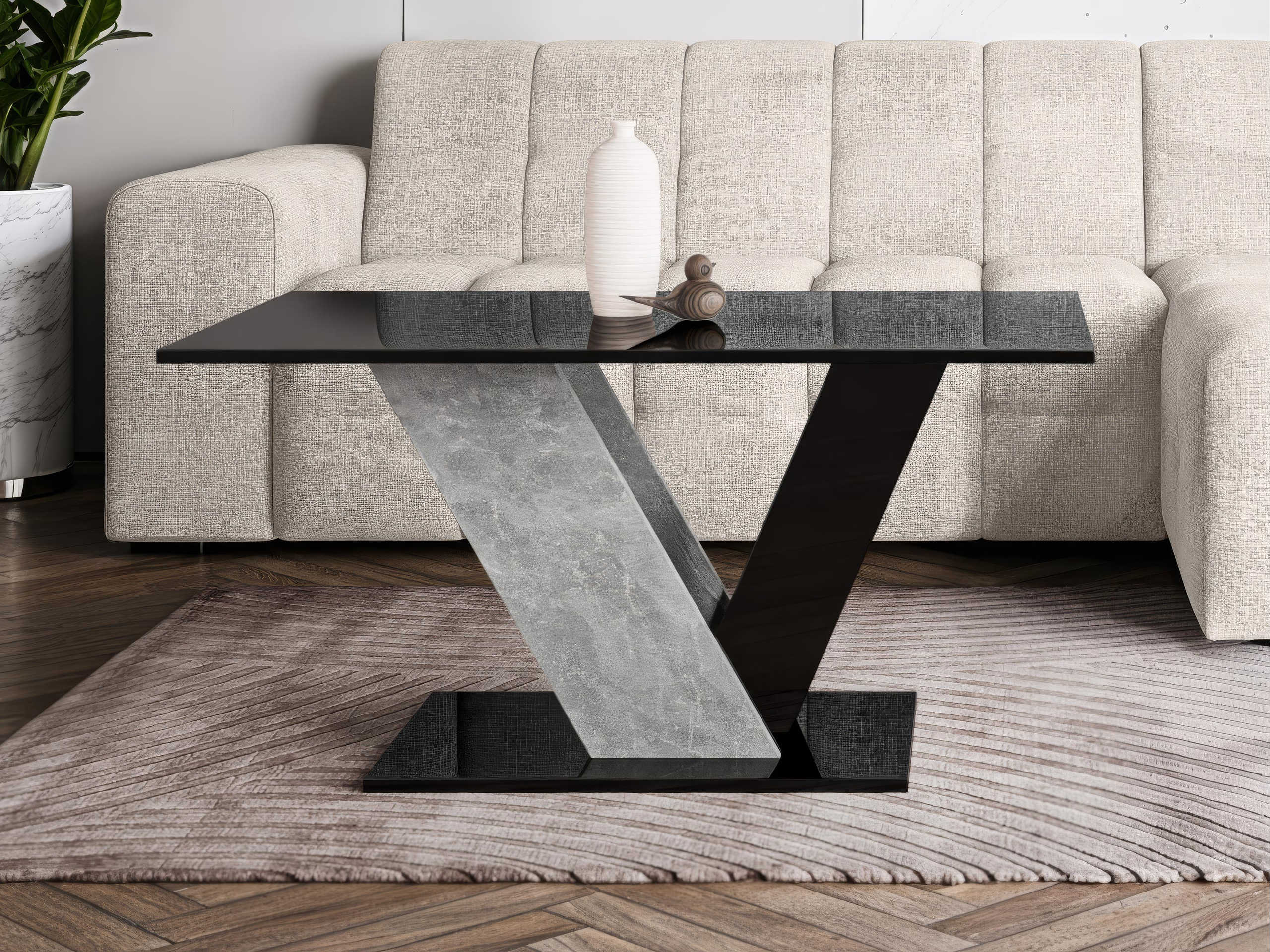 Coffee table Goodyear 142 (Glossy black + Concrete)
