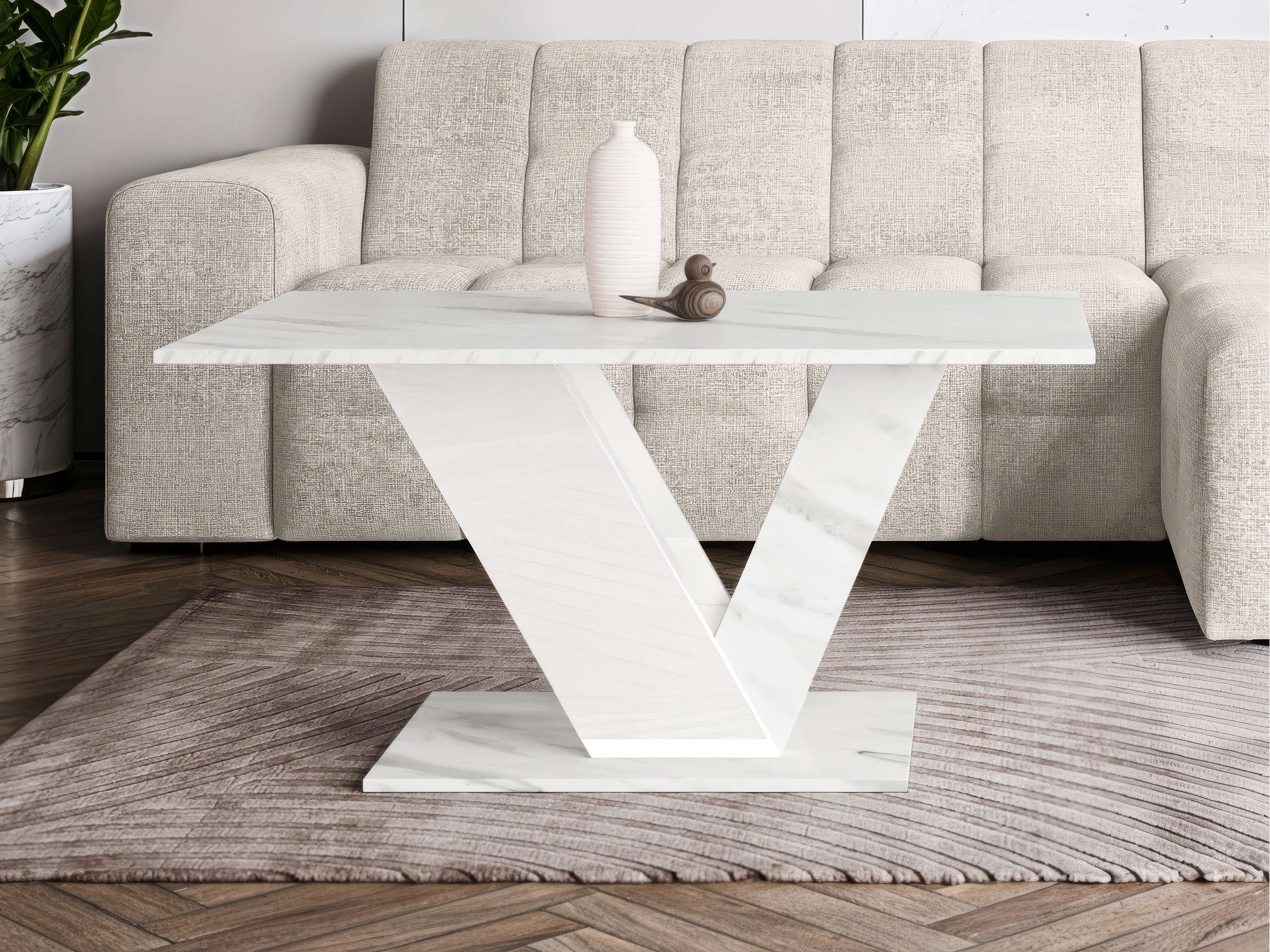 Coffee table Goodyear 142 (White marble + Glossy white)
