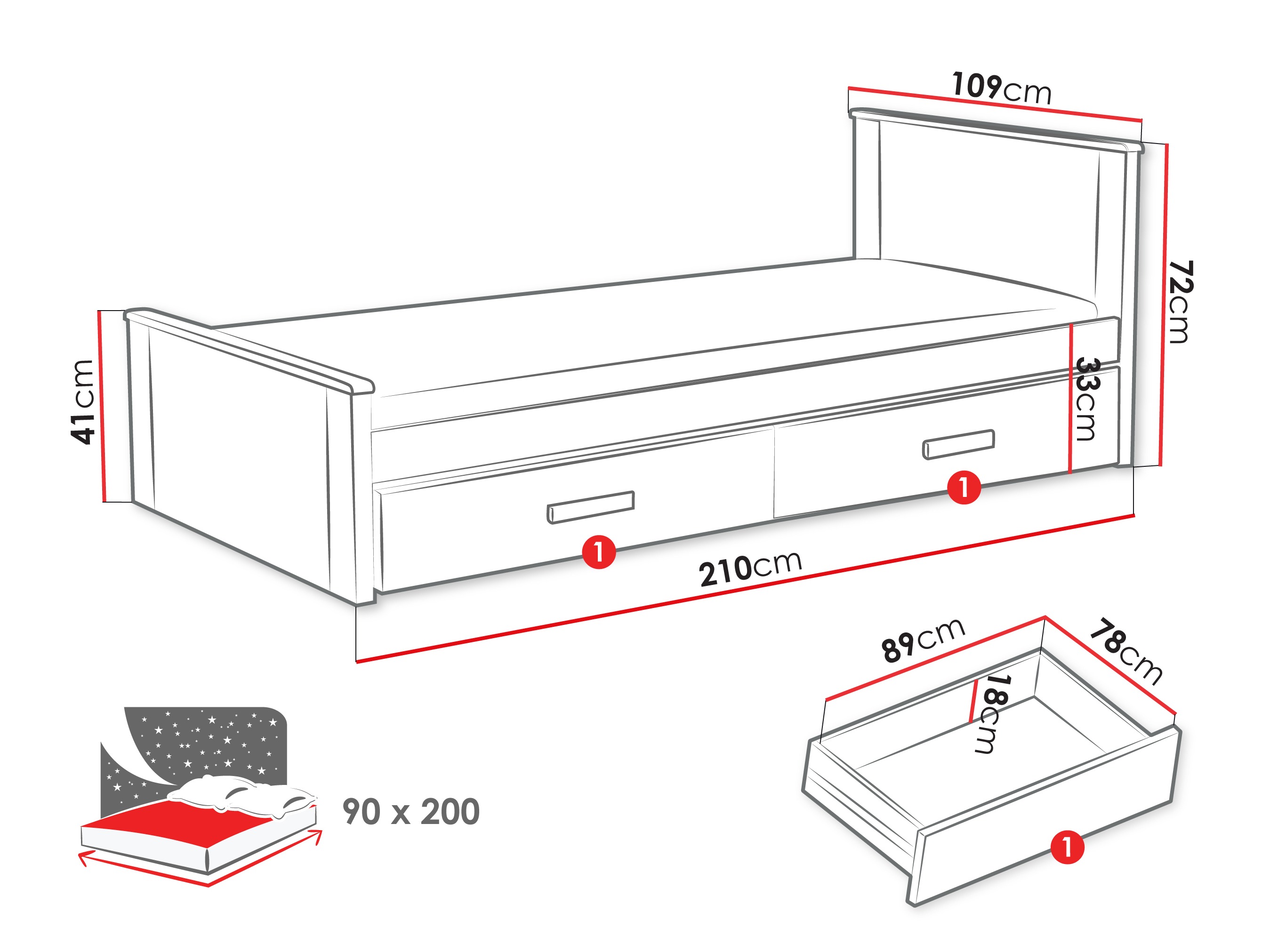 Bed Henderson 116 (White + Trufel)