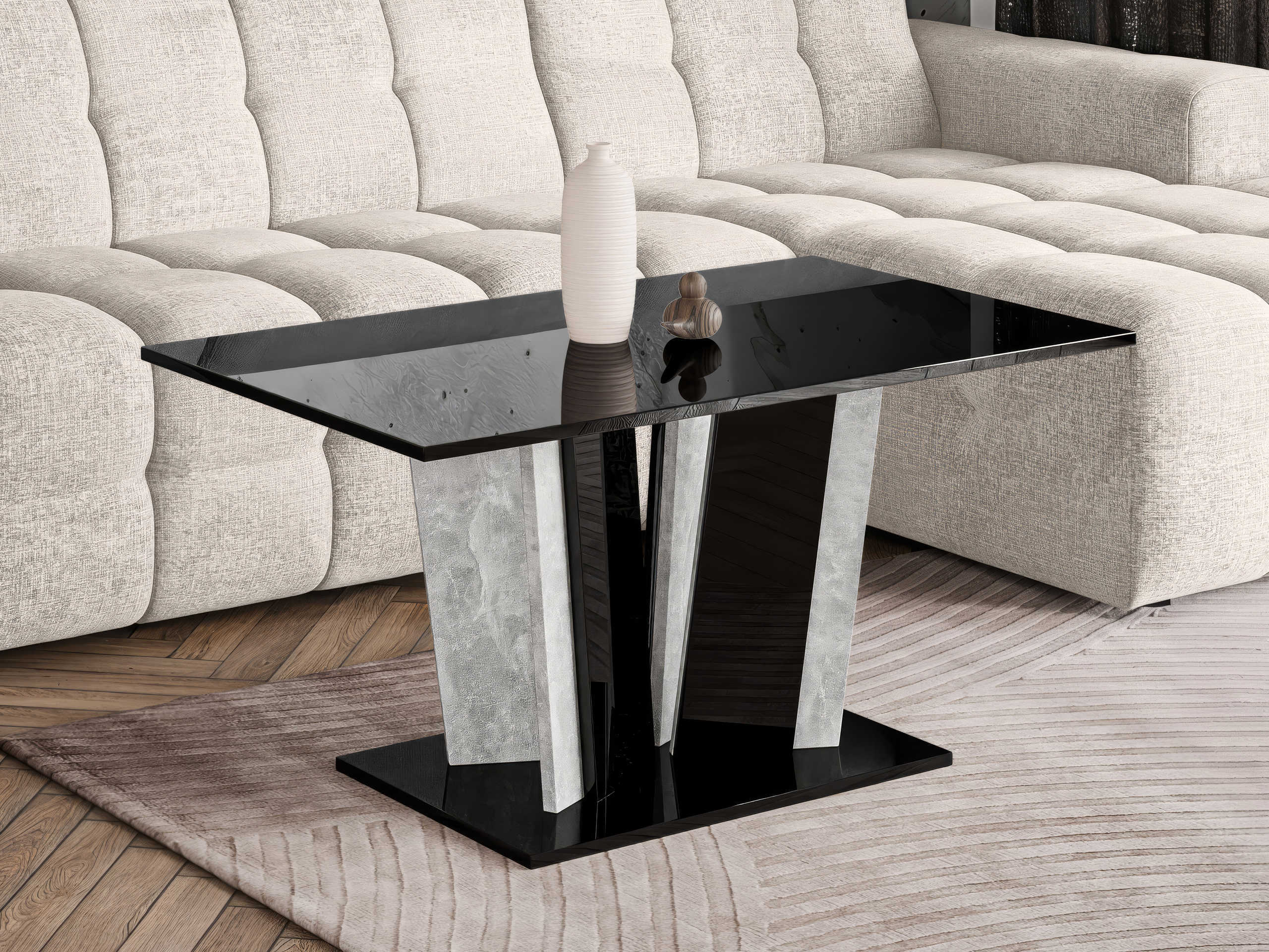Coffee table Goodyear 143 (Glossy black + Concrete)