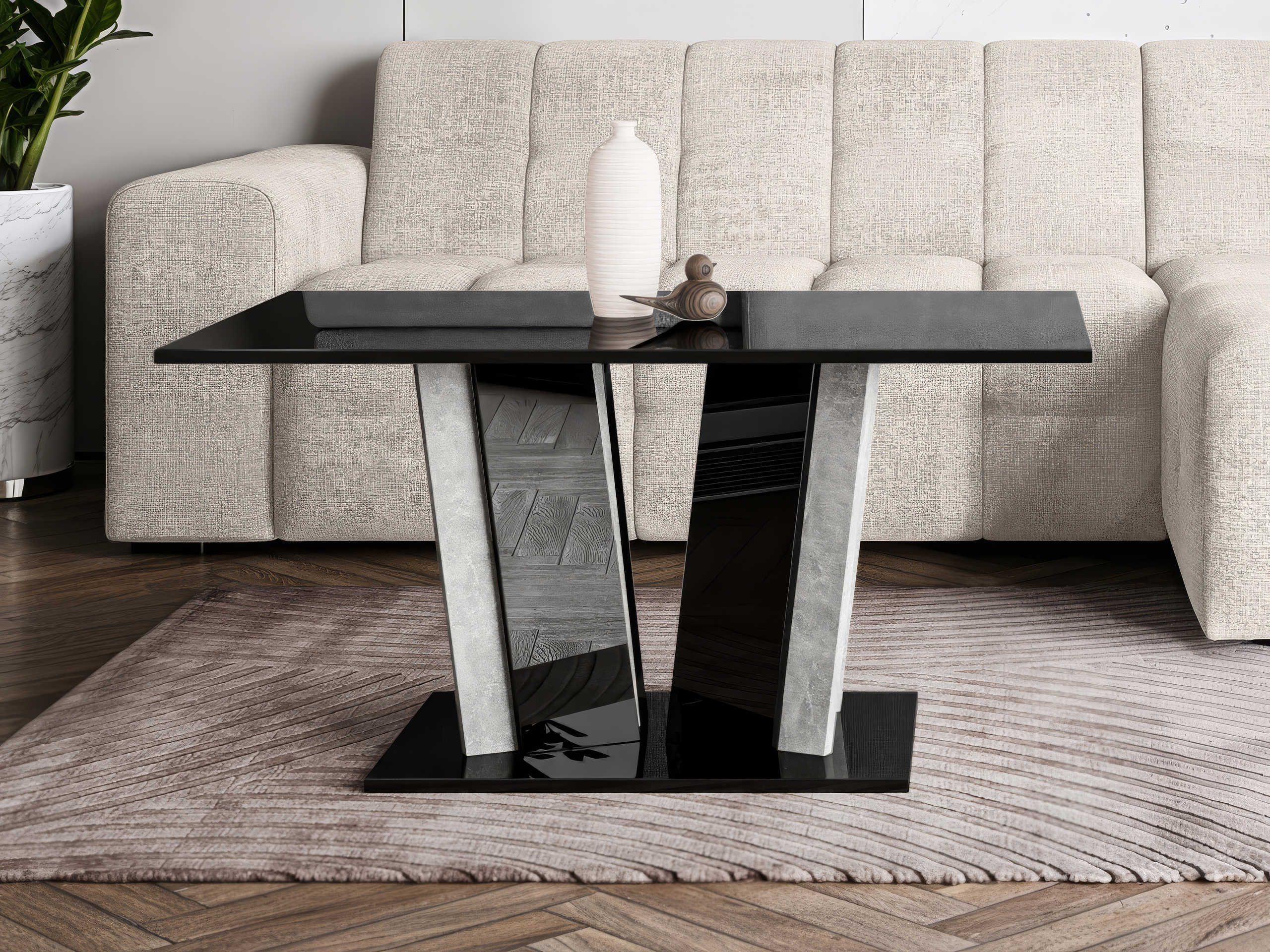 Coffee table Goodyear 143 (Glossy black + Concrete)