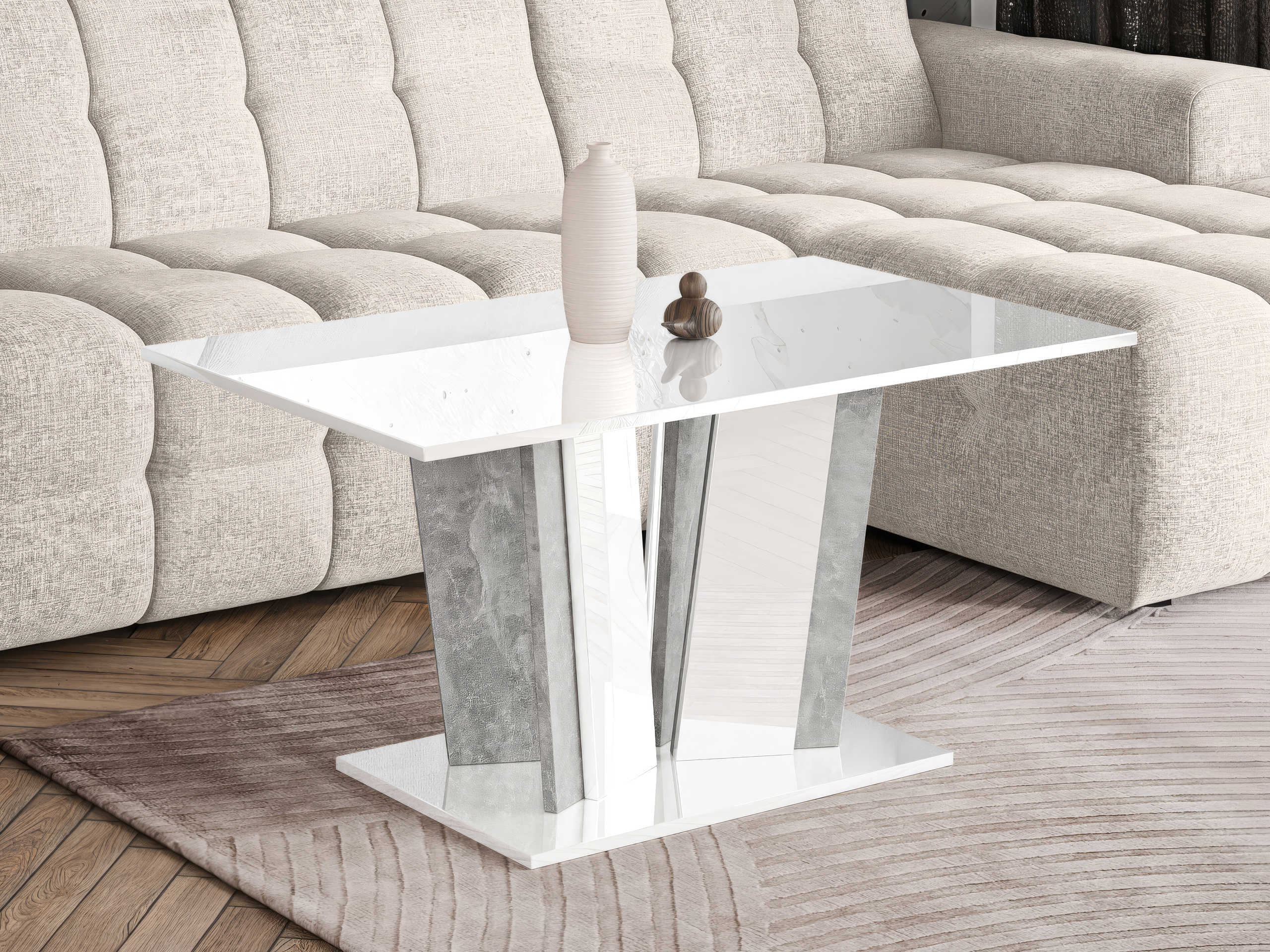 Coffee table Goodyear 143 (Glossy white + Concrete)