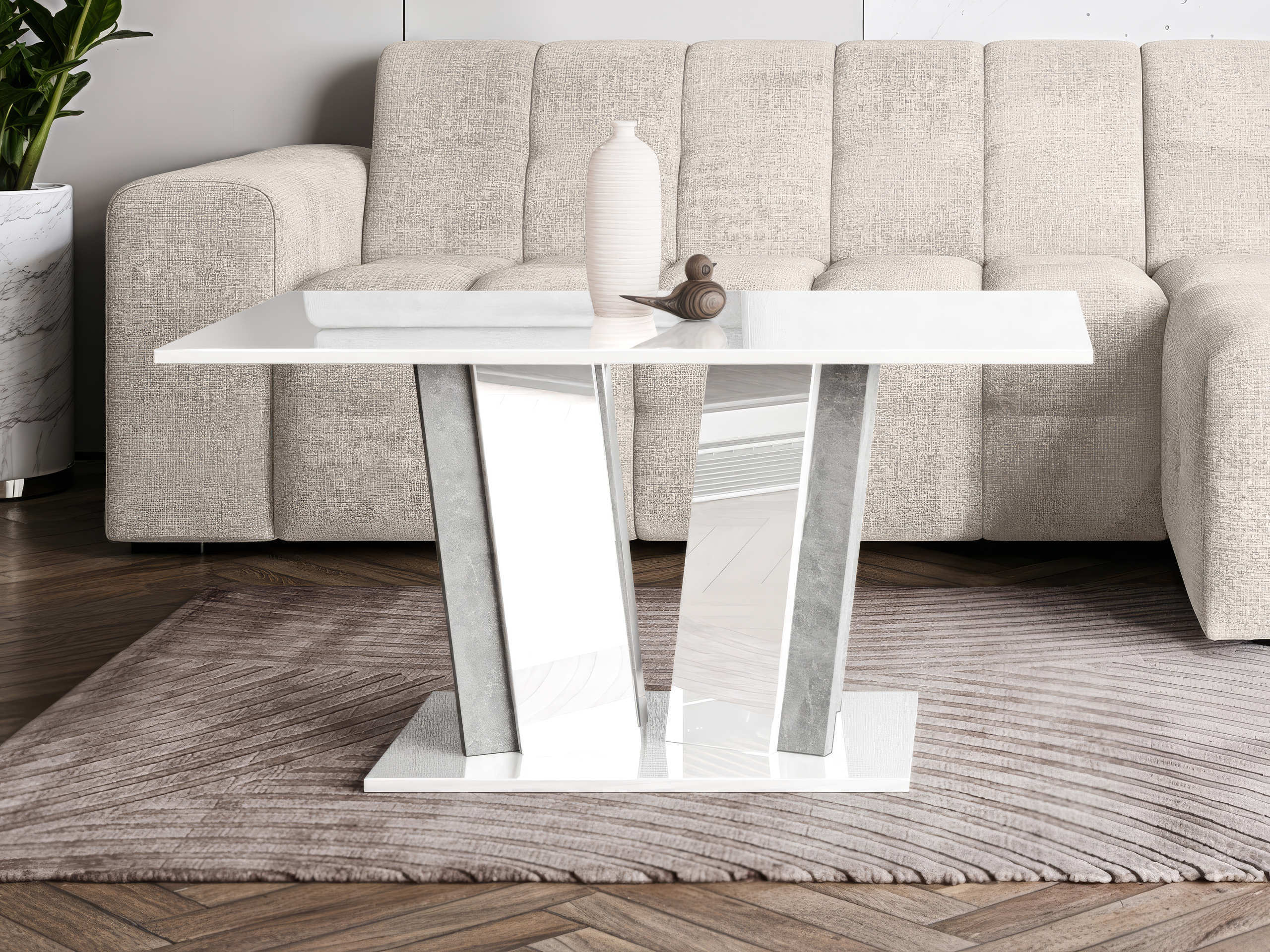Coffee table Goodyear 143 (Glossy white + Concrete)