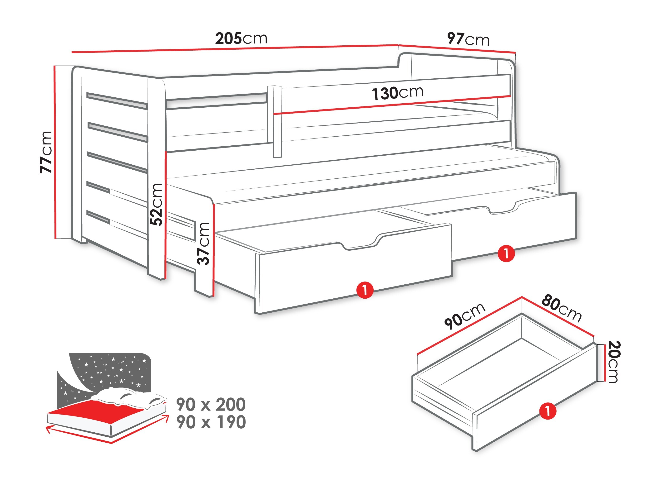 Bed Henderson 127 (Grey + Graphite)