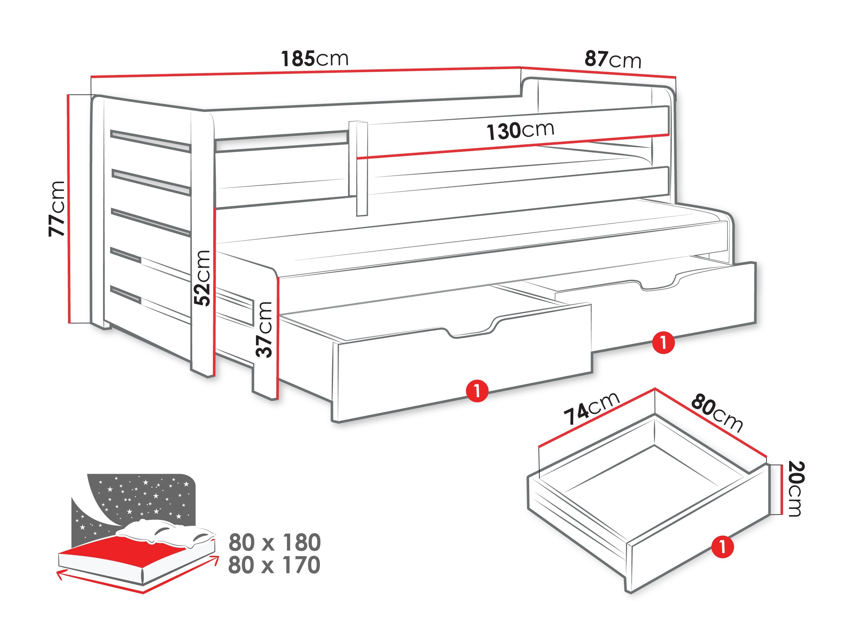 Bed Henderson 127 (Grey + Graphite)