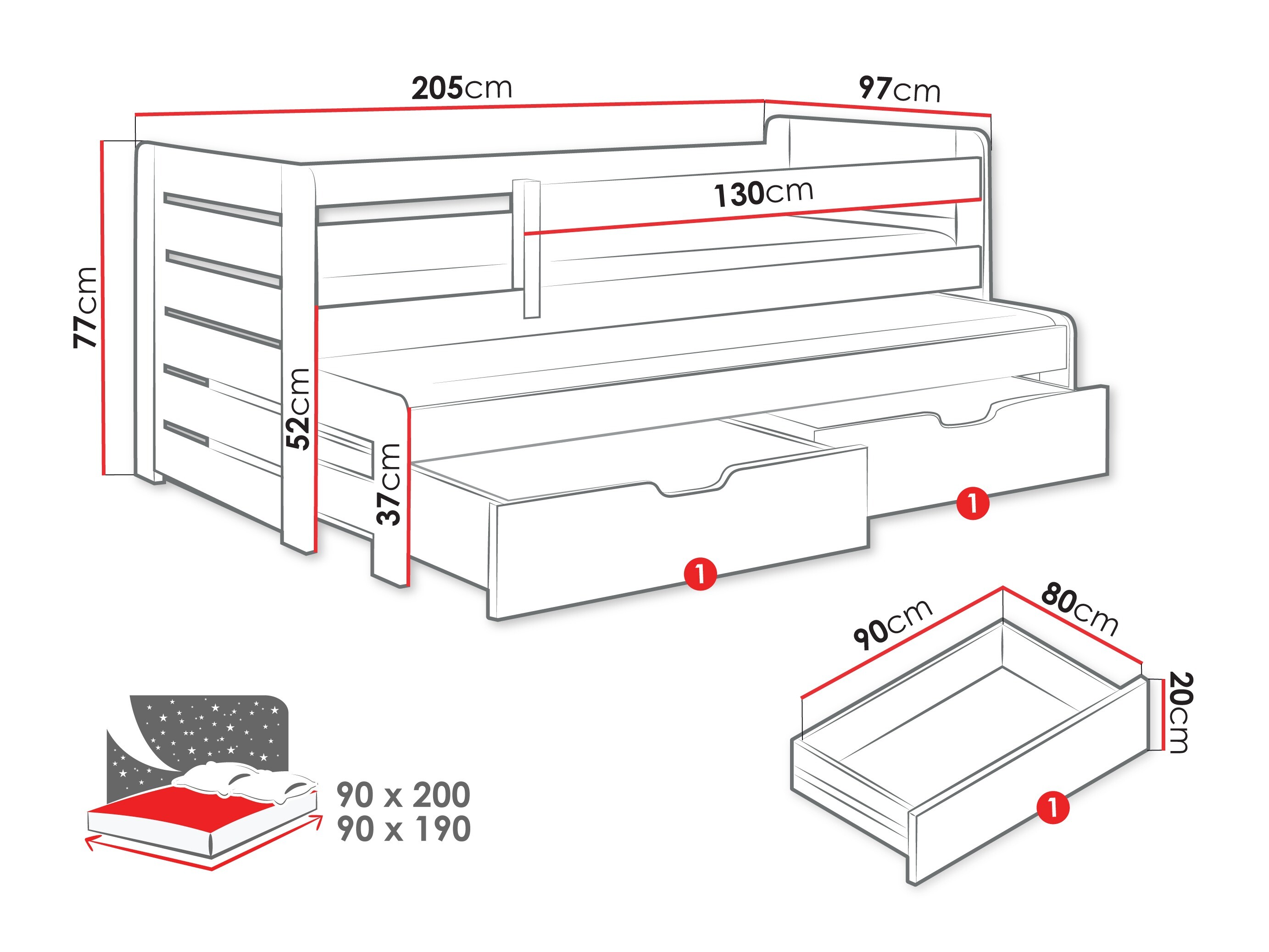 Bed Henderson 127 (White + Grey)