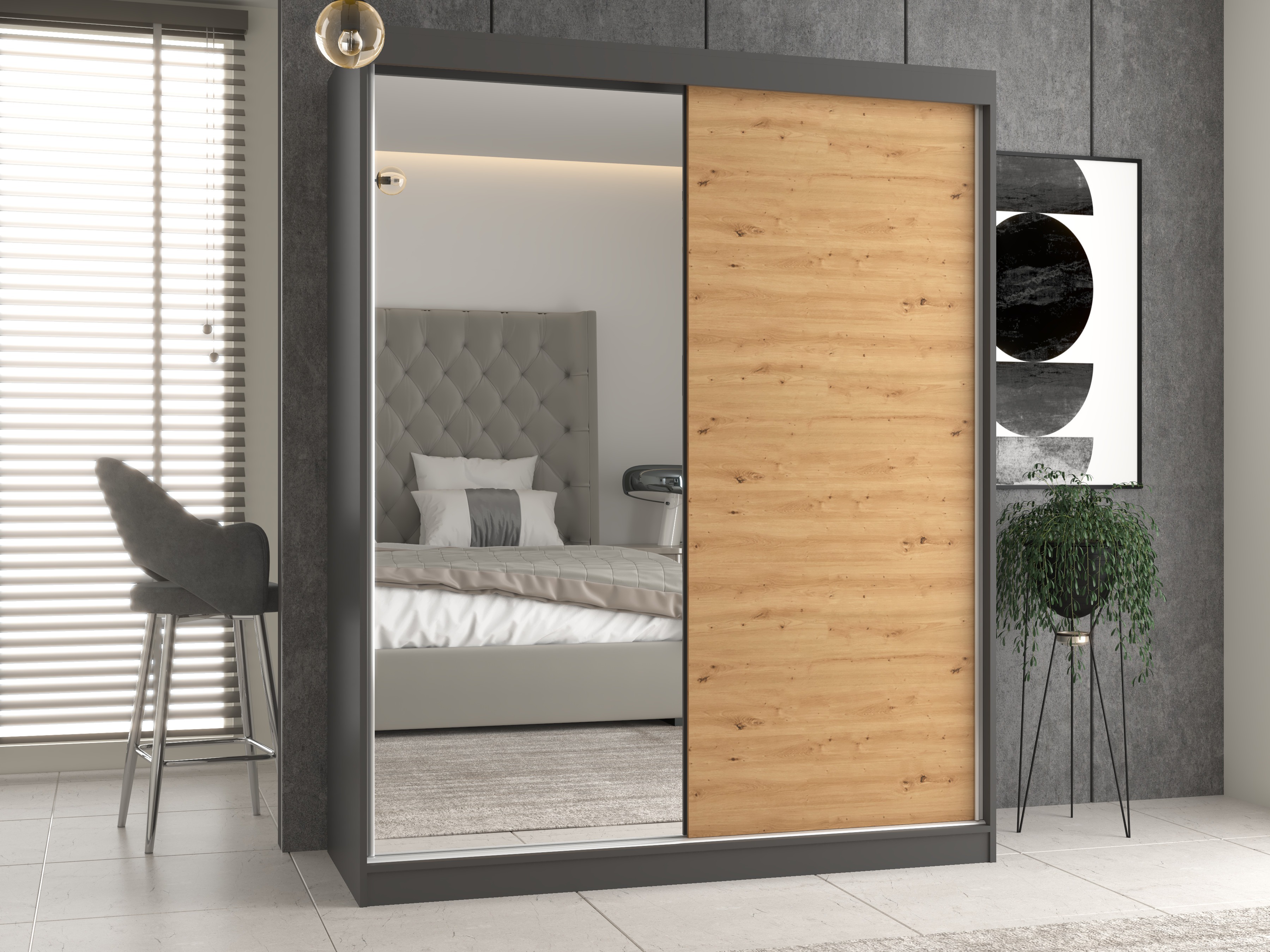 Wardrobe Mandeville 383 (Artisan oak + Anthracite)